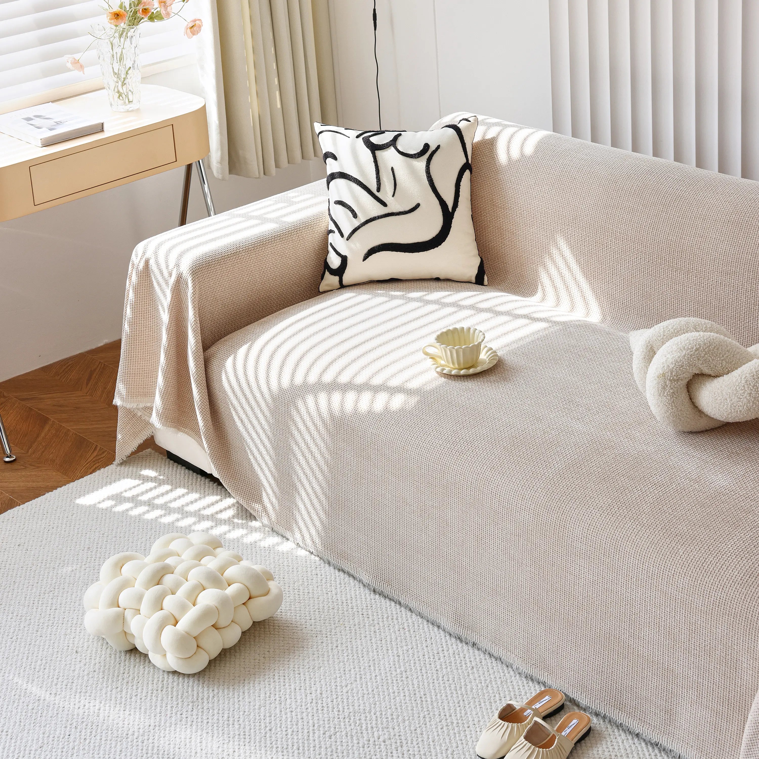 Chenille Thickened Solid Couch Blanket Throws, Reversible Couch Covers For Sectional Couches