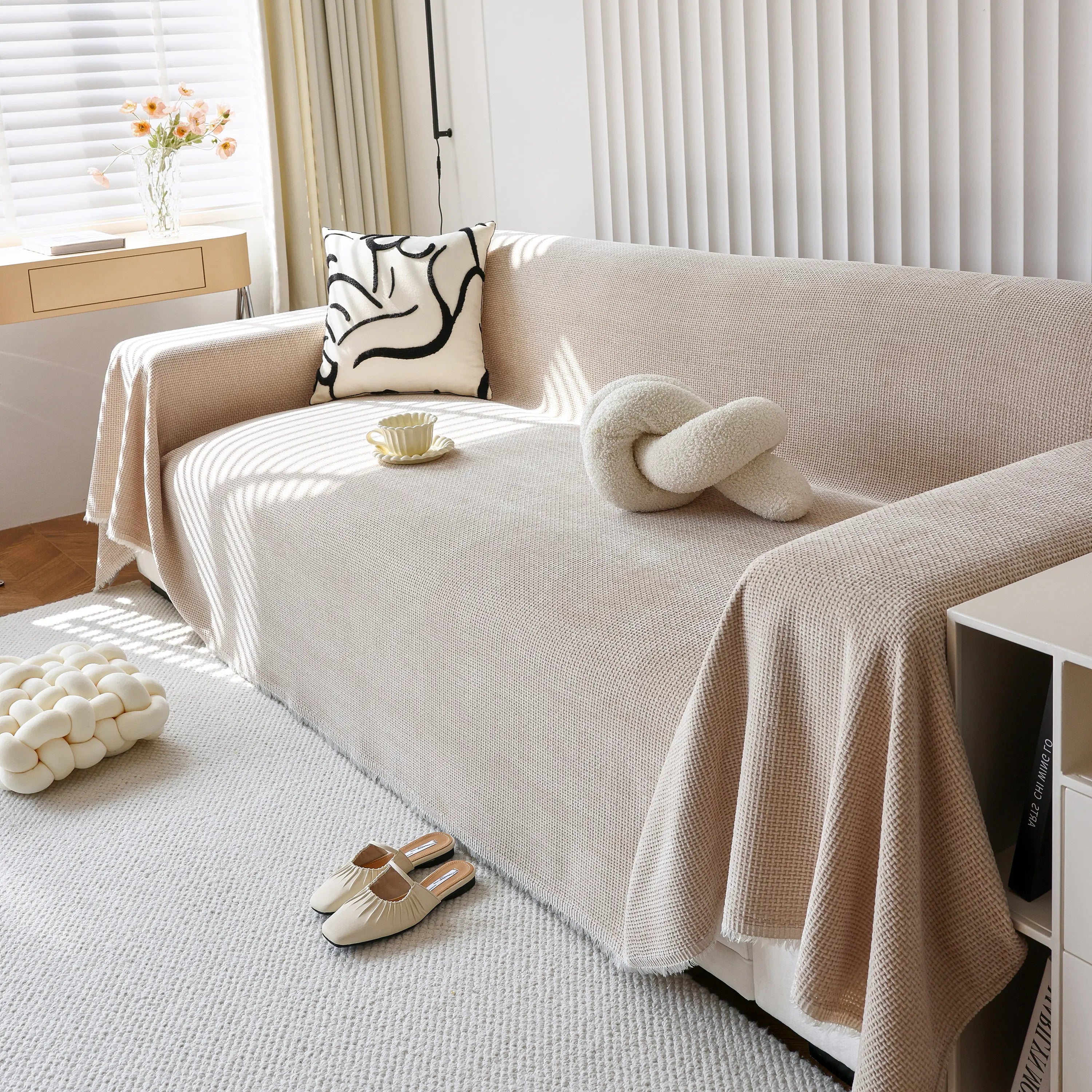 Chenille Thickened Solid Couch Blanket Throws, Reversible Couch Covers For Sectional Couches