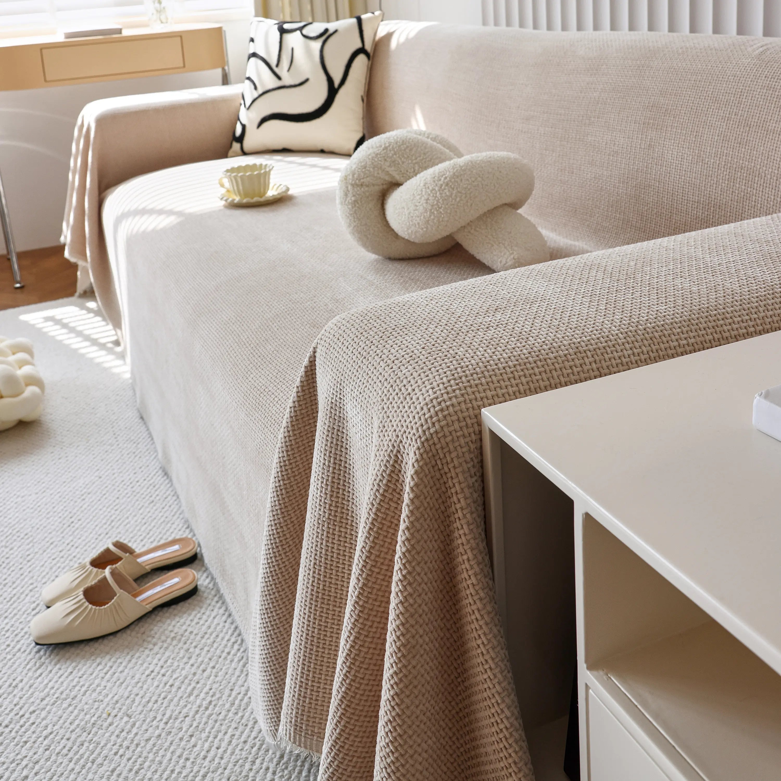 Chenille Thickened Solid Couch Blanket Throws, Reversible Couch Covers For Sectional Couches