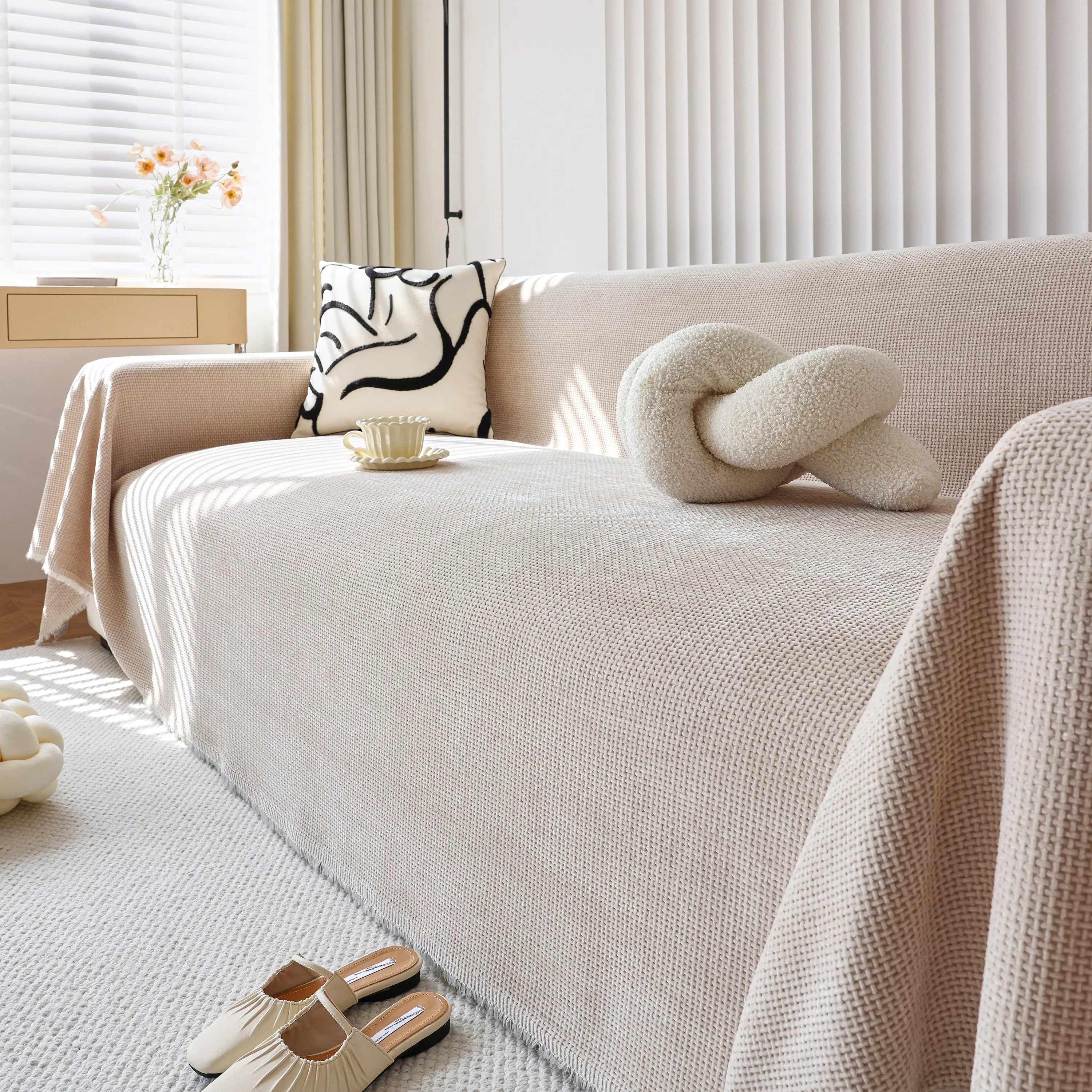 Chenille Thickened Solid Couch Blanket Throws, Reversible Couch Covers For Sectional Couches