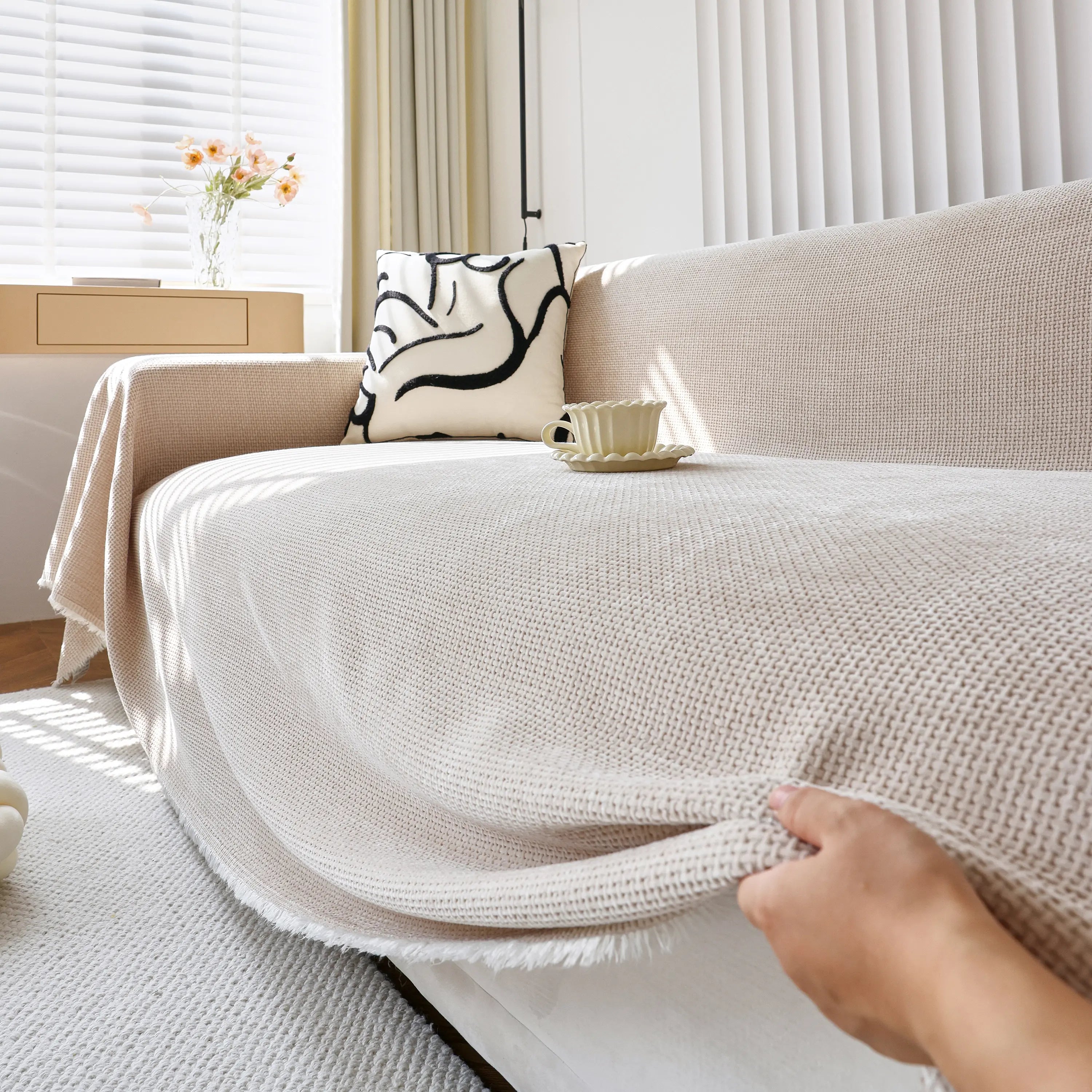 Chenille Thickened Solid Couch Blanket Throws, Reversible Couch Covers For Sectional Couches