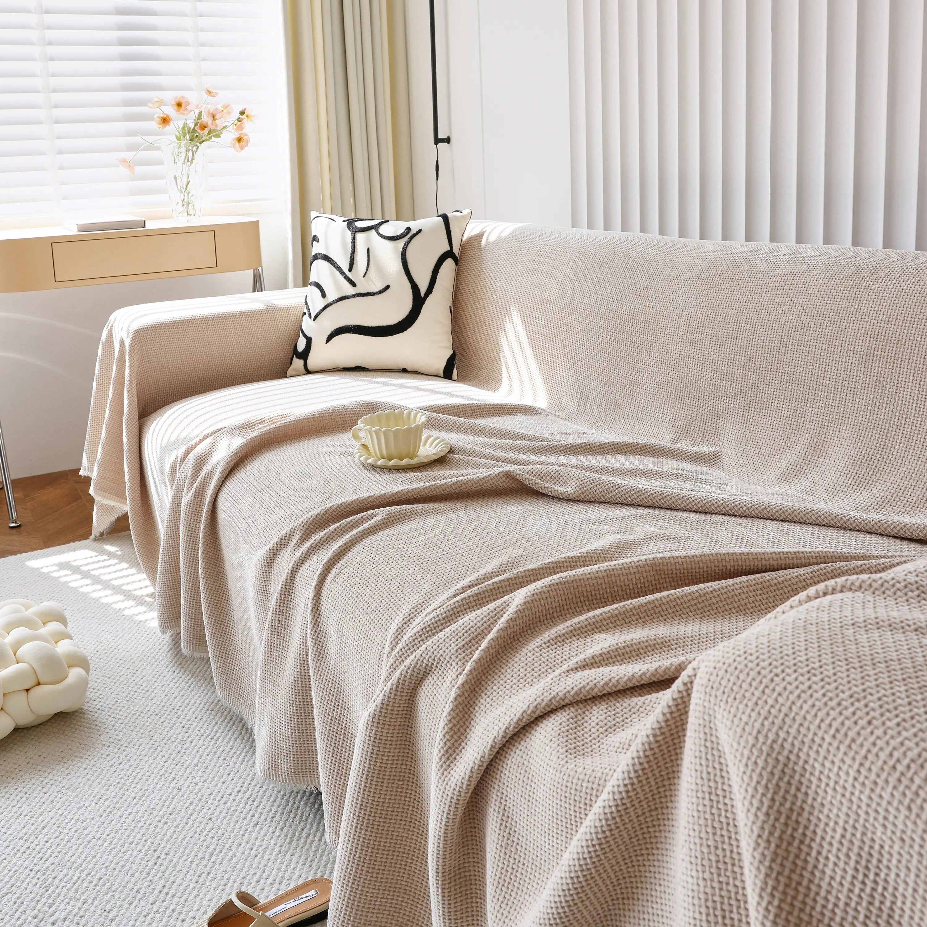 Chenille Thickened Solid Couch Blanket Throws, Reversible Couch Covers For Sectional Couches