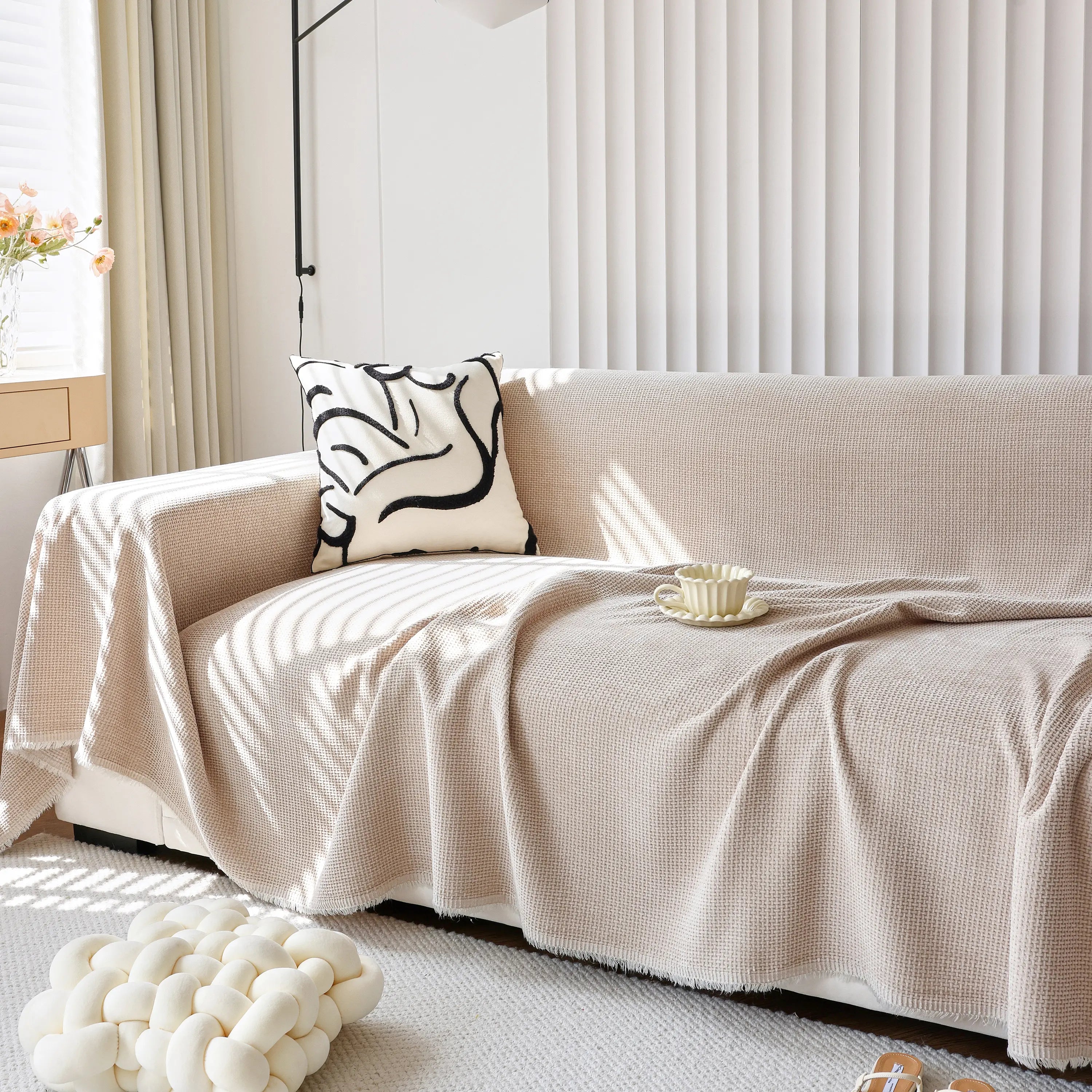 Chenille Thickened Solid Couch Blanket Throws, Reversible Couch Covers For Sectional Couches