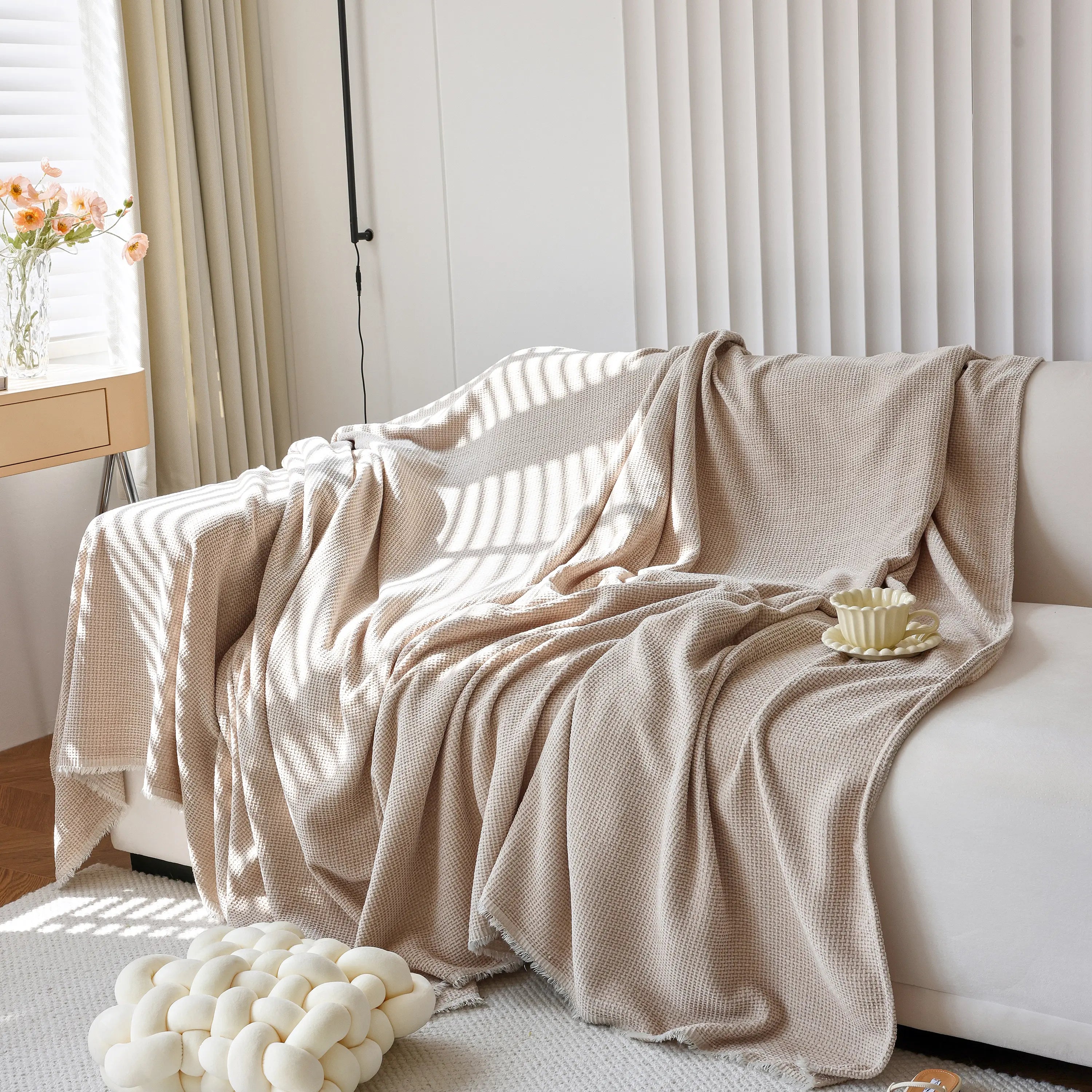 Chenille Thickened Solid Couch Blanket Throws, Reversible Couch Covers For Sectional Couches