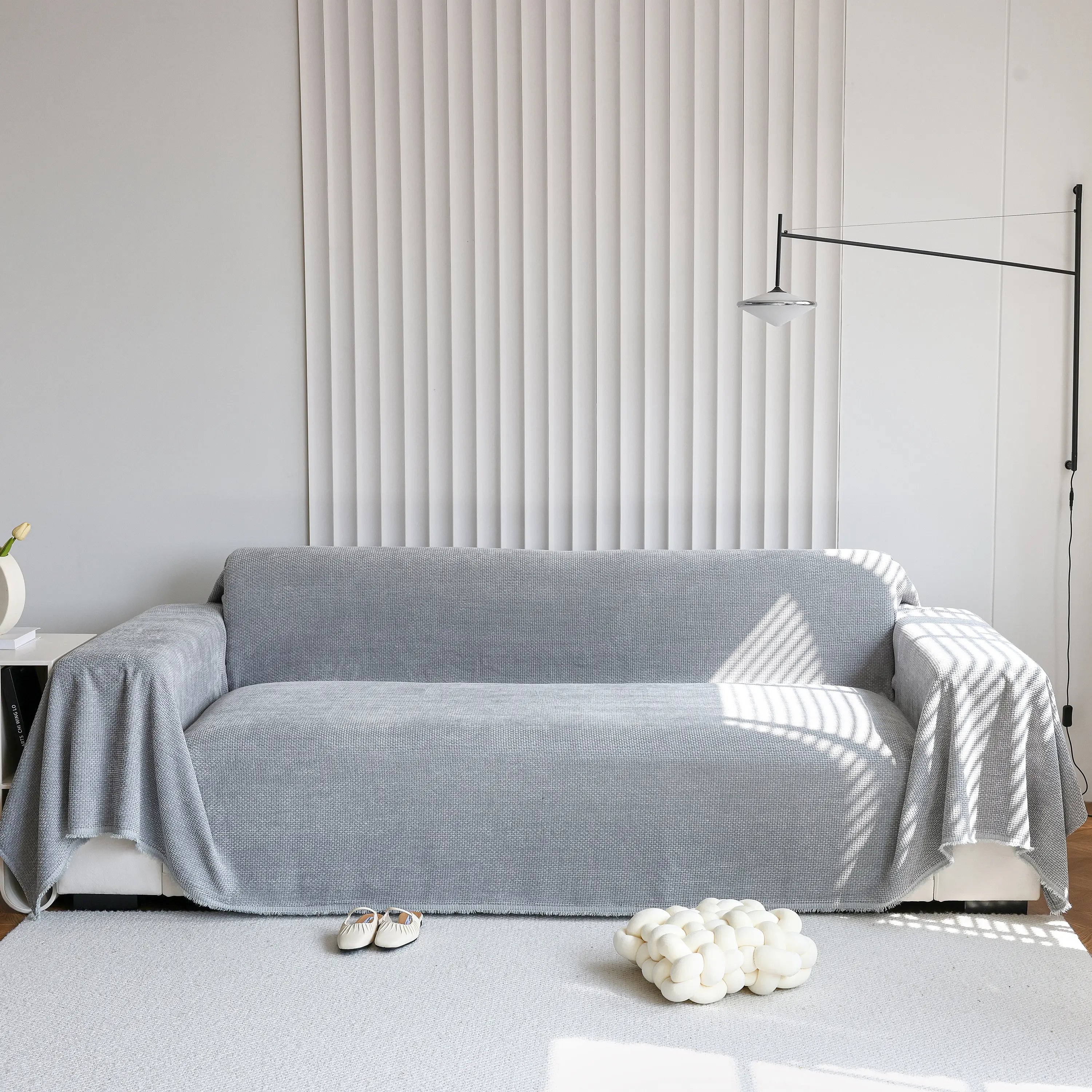 Chenille Thickened Solid Couch Blanket Throws, Reversible Couch Covers For Sectional Couches