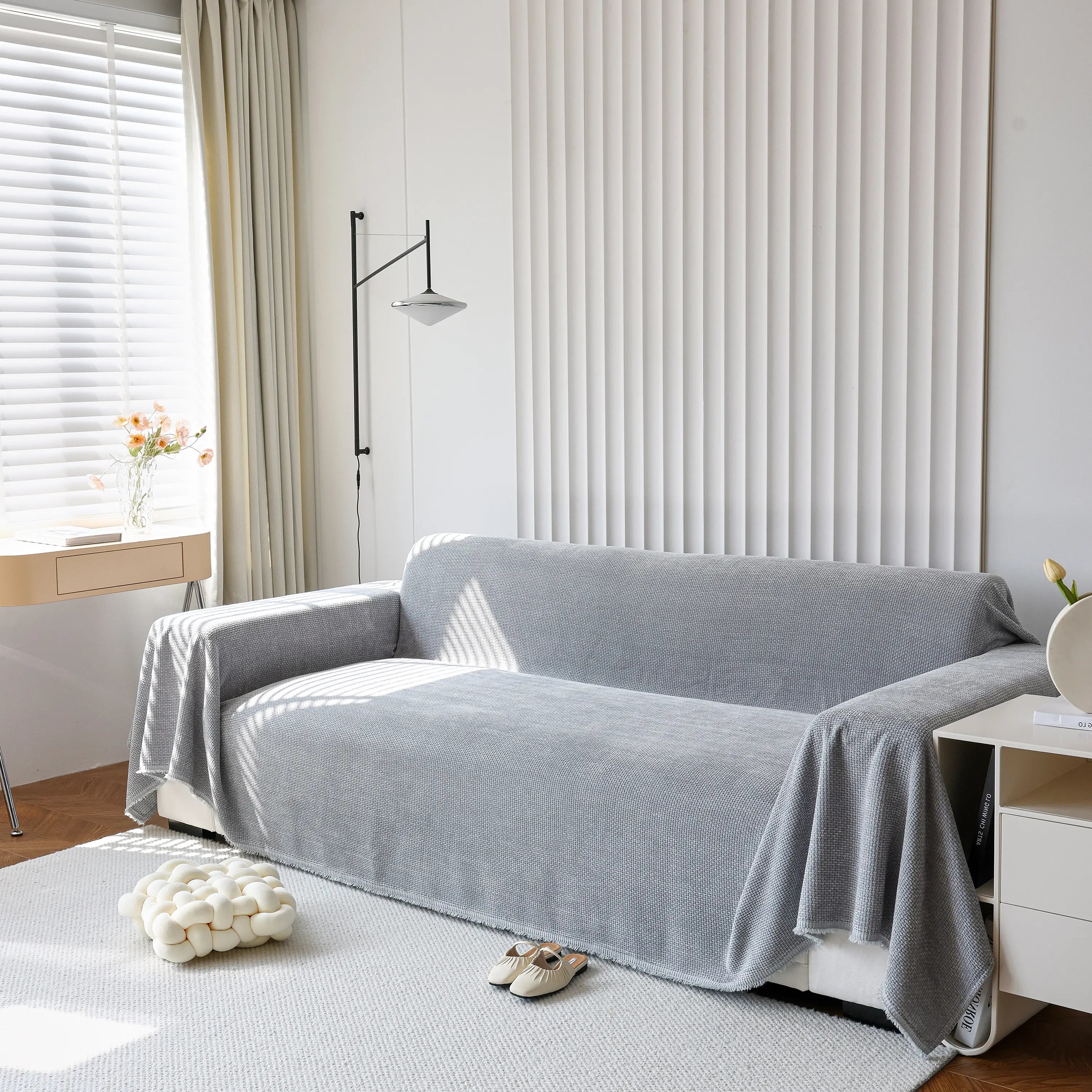 Chenille Thickened Solid Couch Blanket Throws, Reversible Couch Covers For Sectional Couches