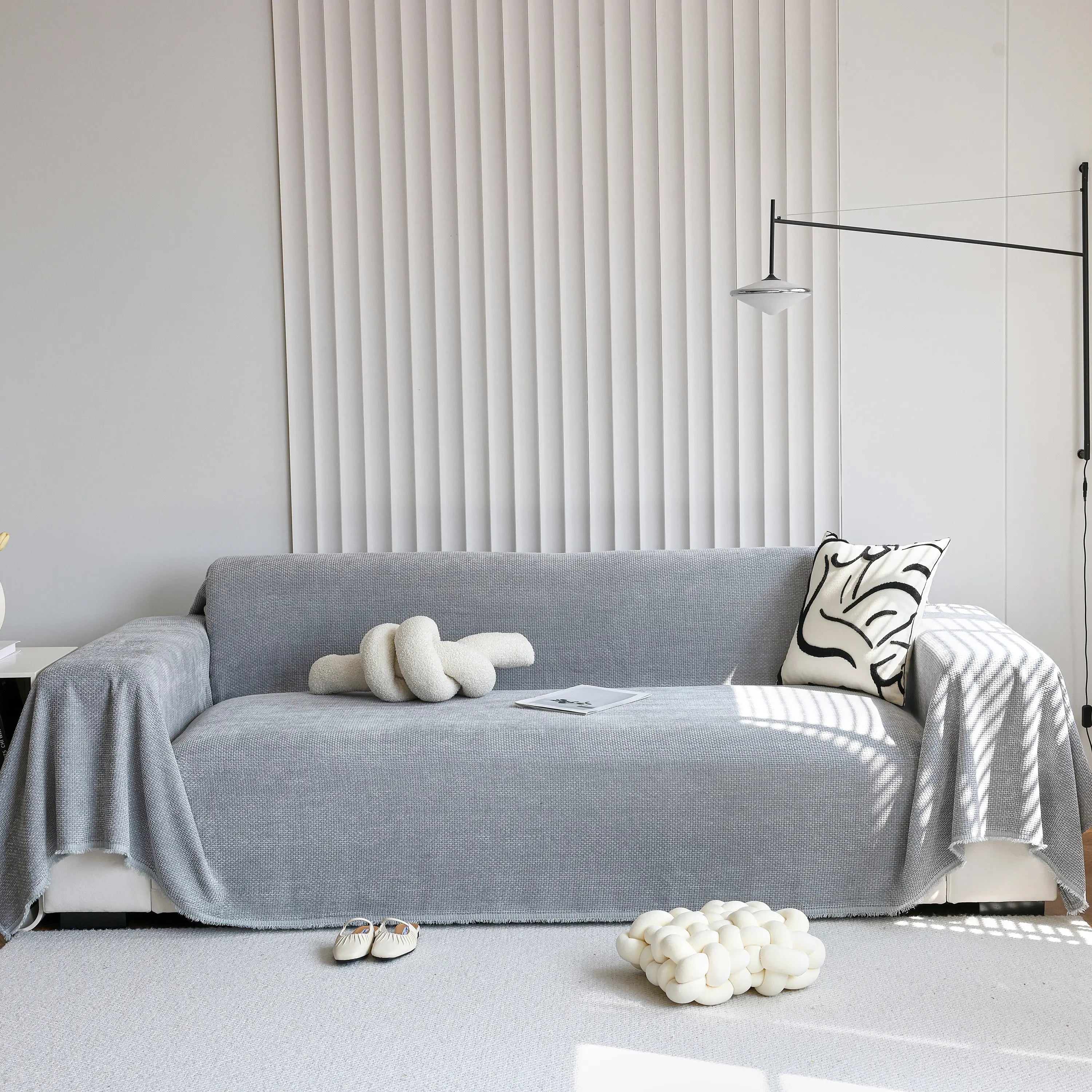 Chenille Thickened Solid Couch Blanket Throws, Reversible Couch Covers For Sectional Couches