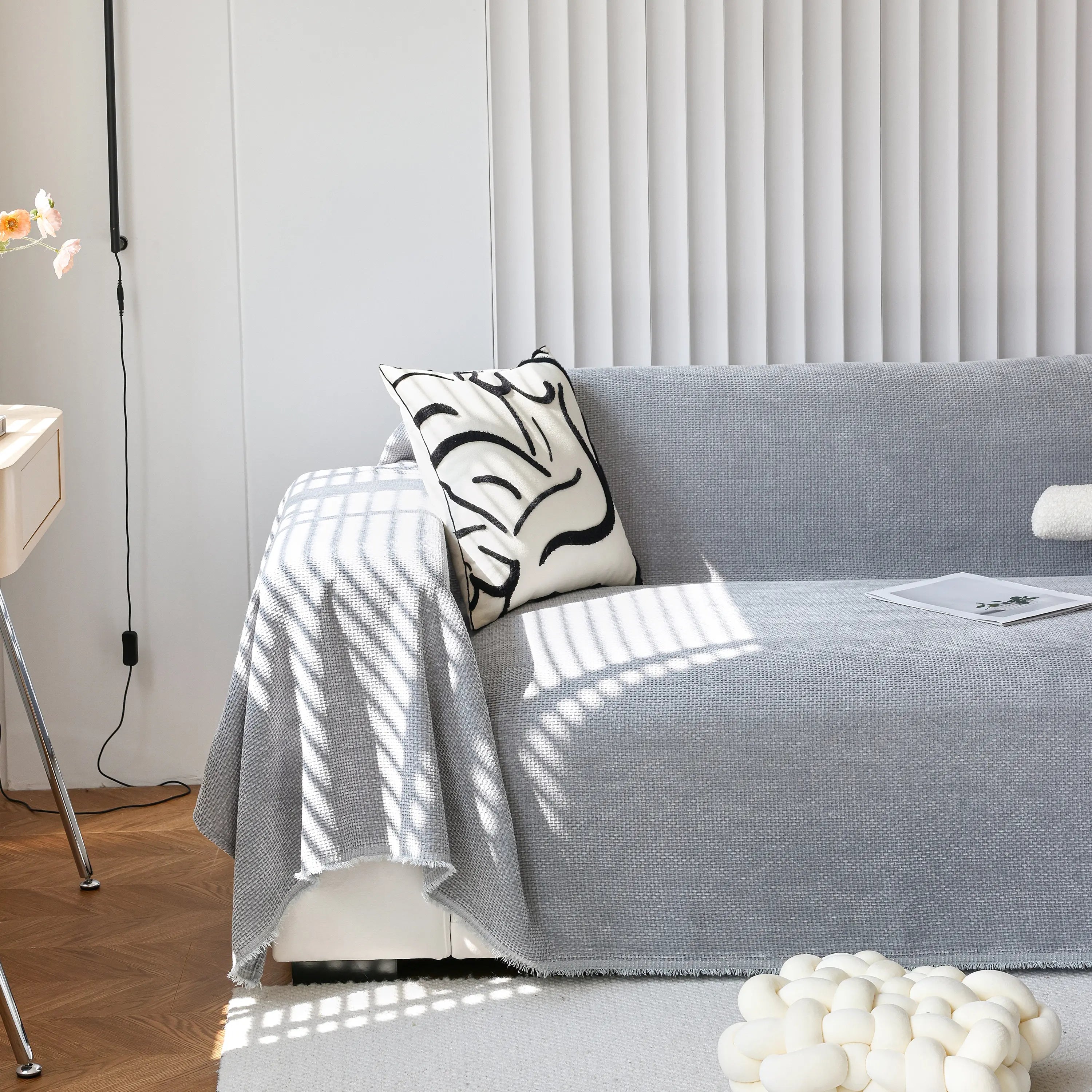 Chenille Thickened Solid Couch Blanket Throws, Reversible Couch Covers For Sectional Couches