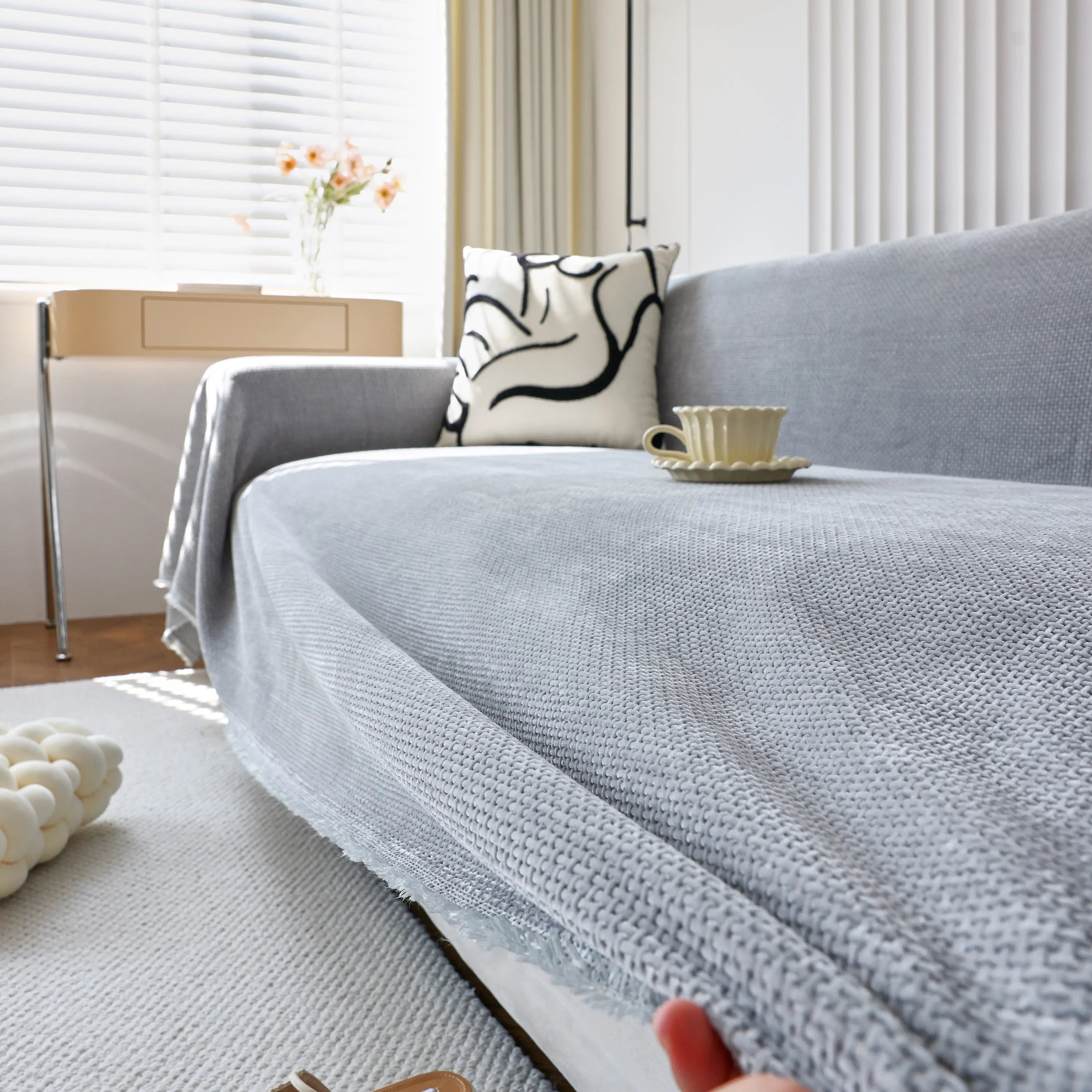 Chenille Thickened Solid Couch Blanket Throws, Reversible Couch Covers For Sectional Couches