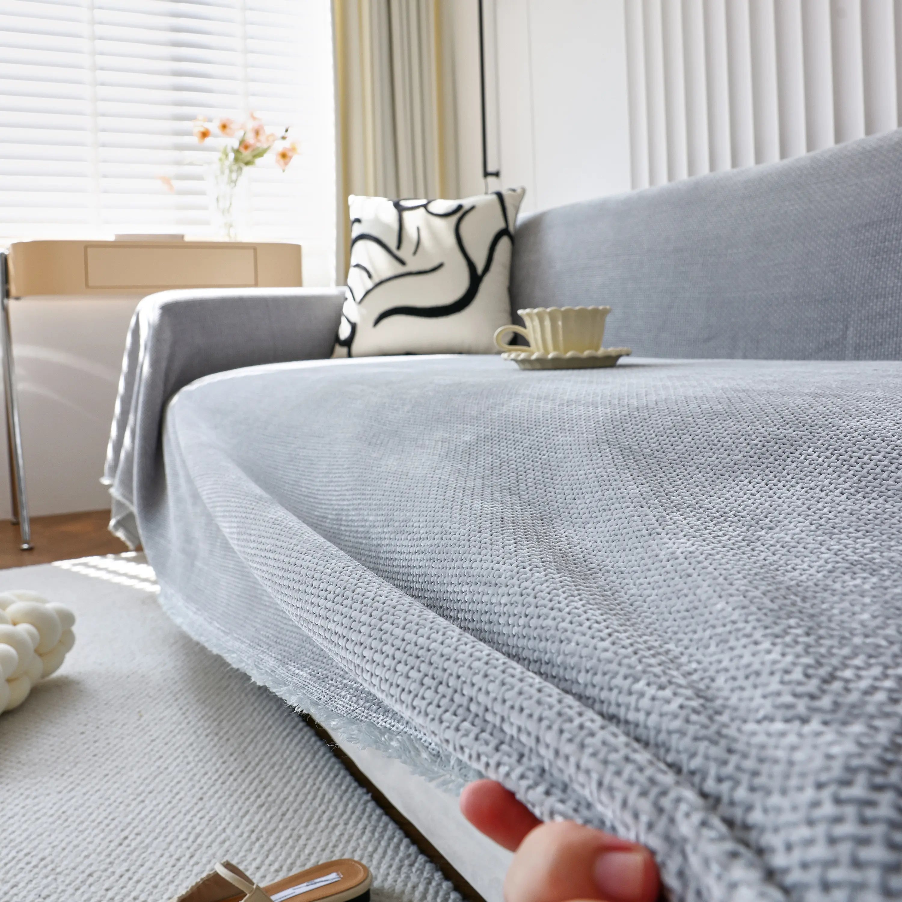 Chenille Thickened Solid Couch Blanket Throws, Reversible Couch Covers For Sectional Couches