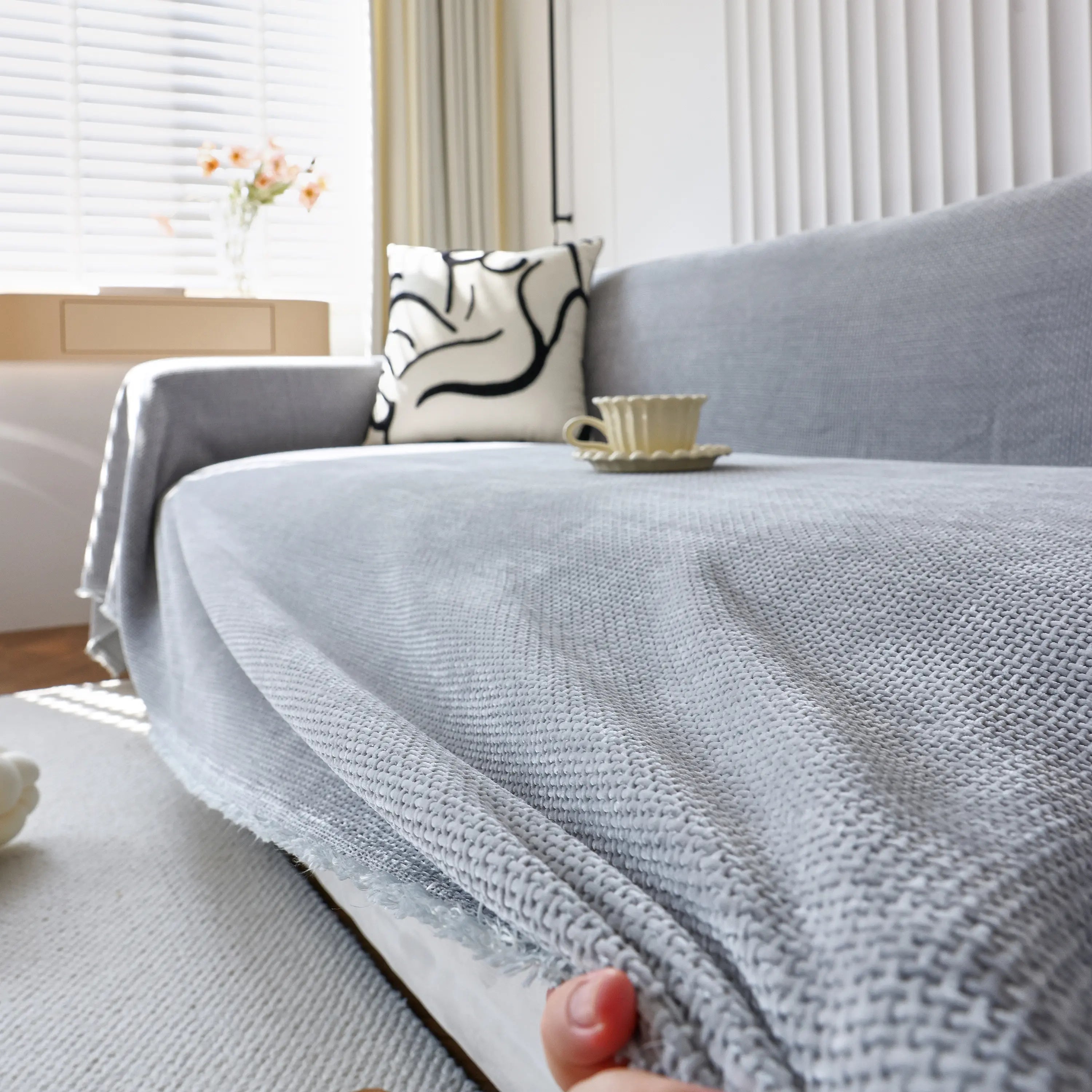 Chenille Thickened Solid Couch Blanket Throws, Reversible Couch Covers For Sectional Couches