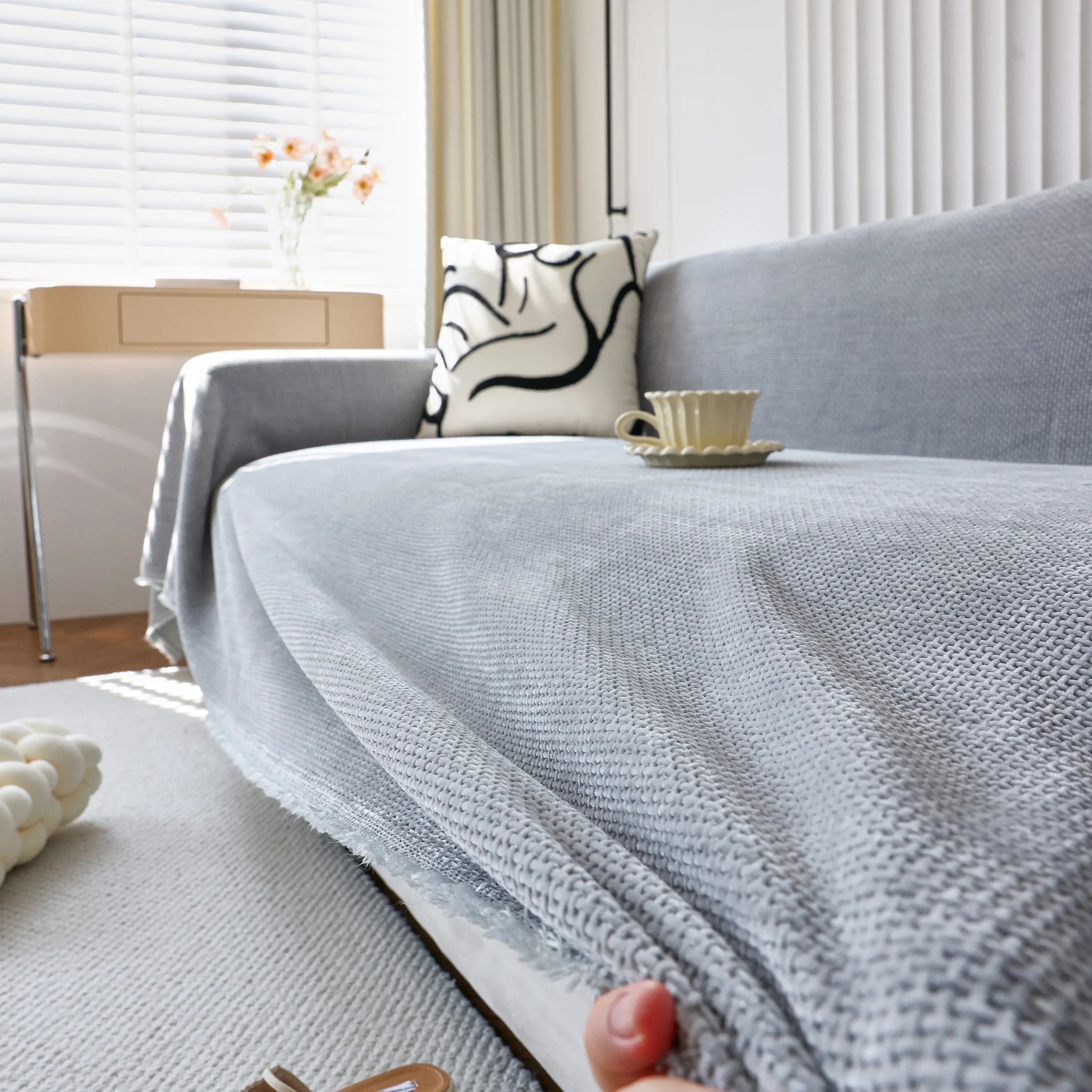 Chenille Thickened Solid Couch Blanket Throws, Reversible Couch Covers For Sectional Couches