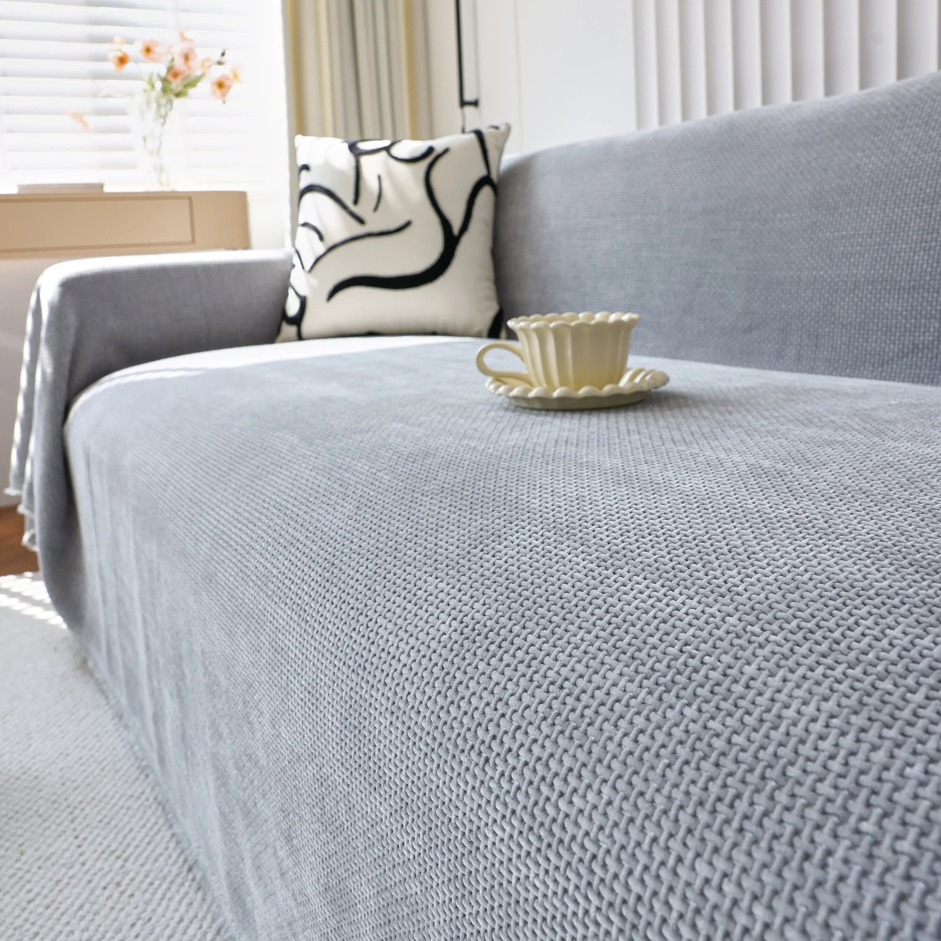 Chenille Thickened Solid Couch Blanket Throws, Reversible Couch Covers For Sectional Couches