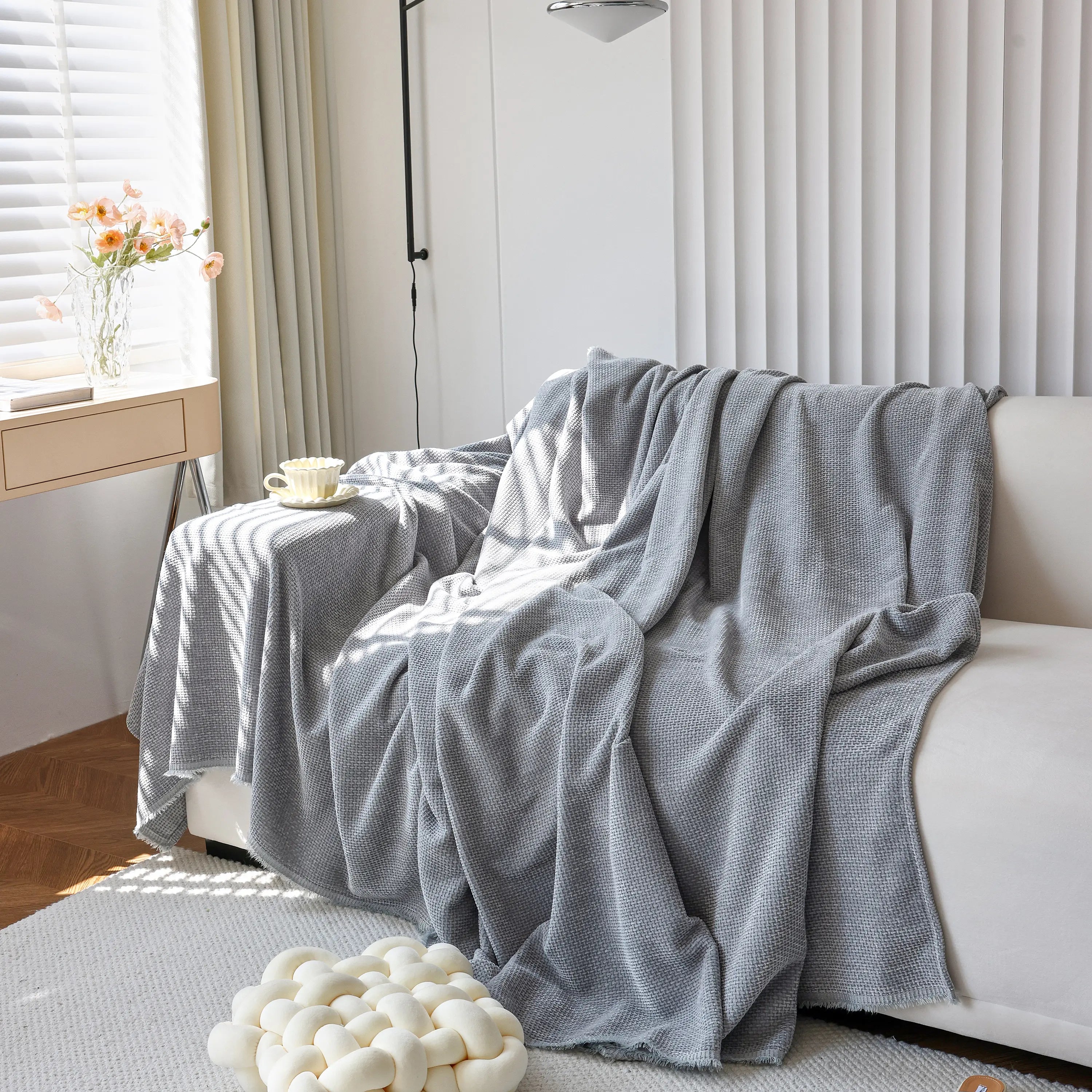 Chenille Thickened Solid Couch Blanket Throws, Reversible Couch Covers For Sectional Couches