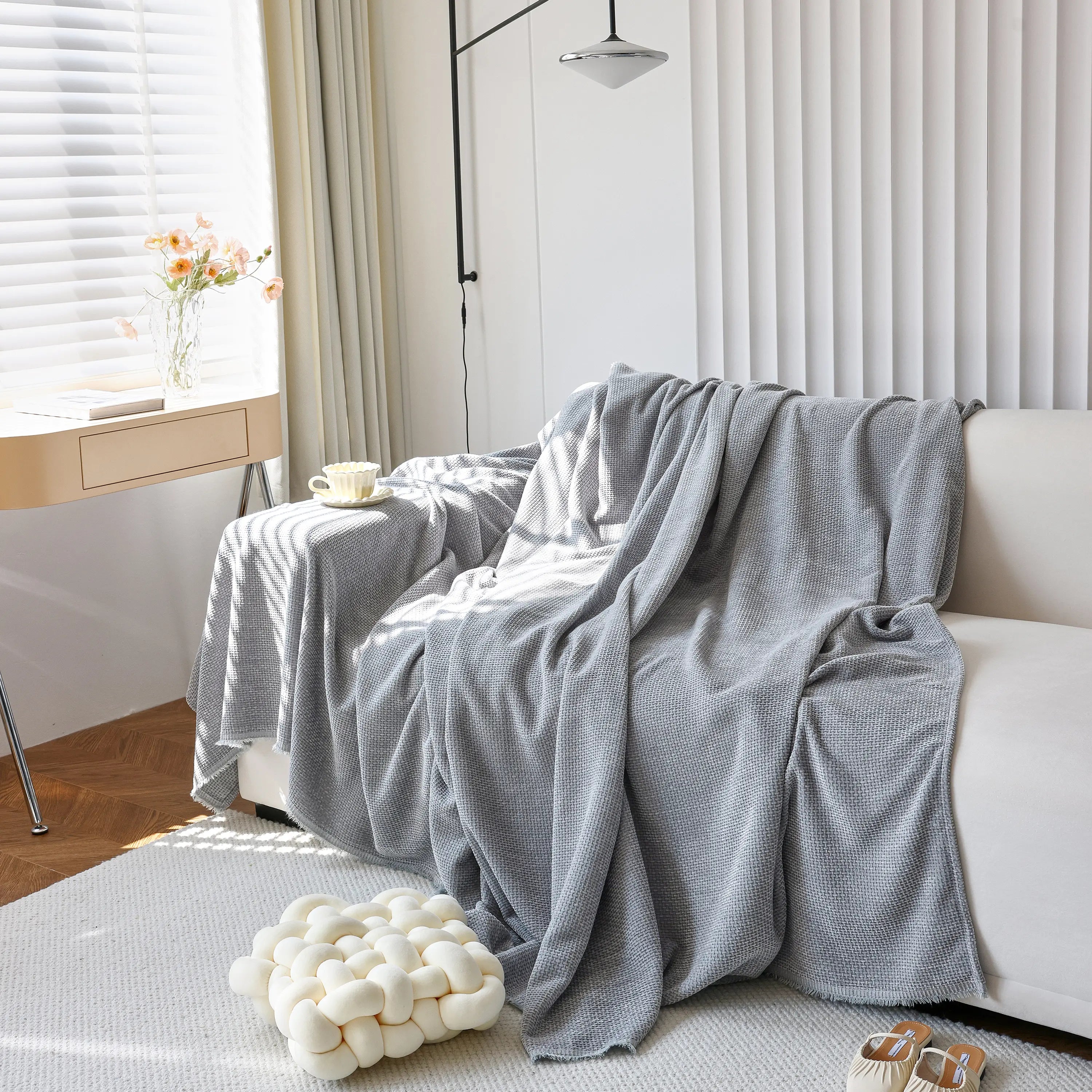 Chenille Thickened Solid Couch Blanket Throws, Reversible Couch Covers For Sectional Couches