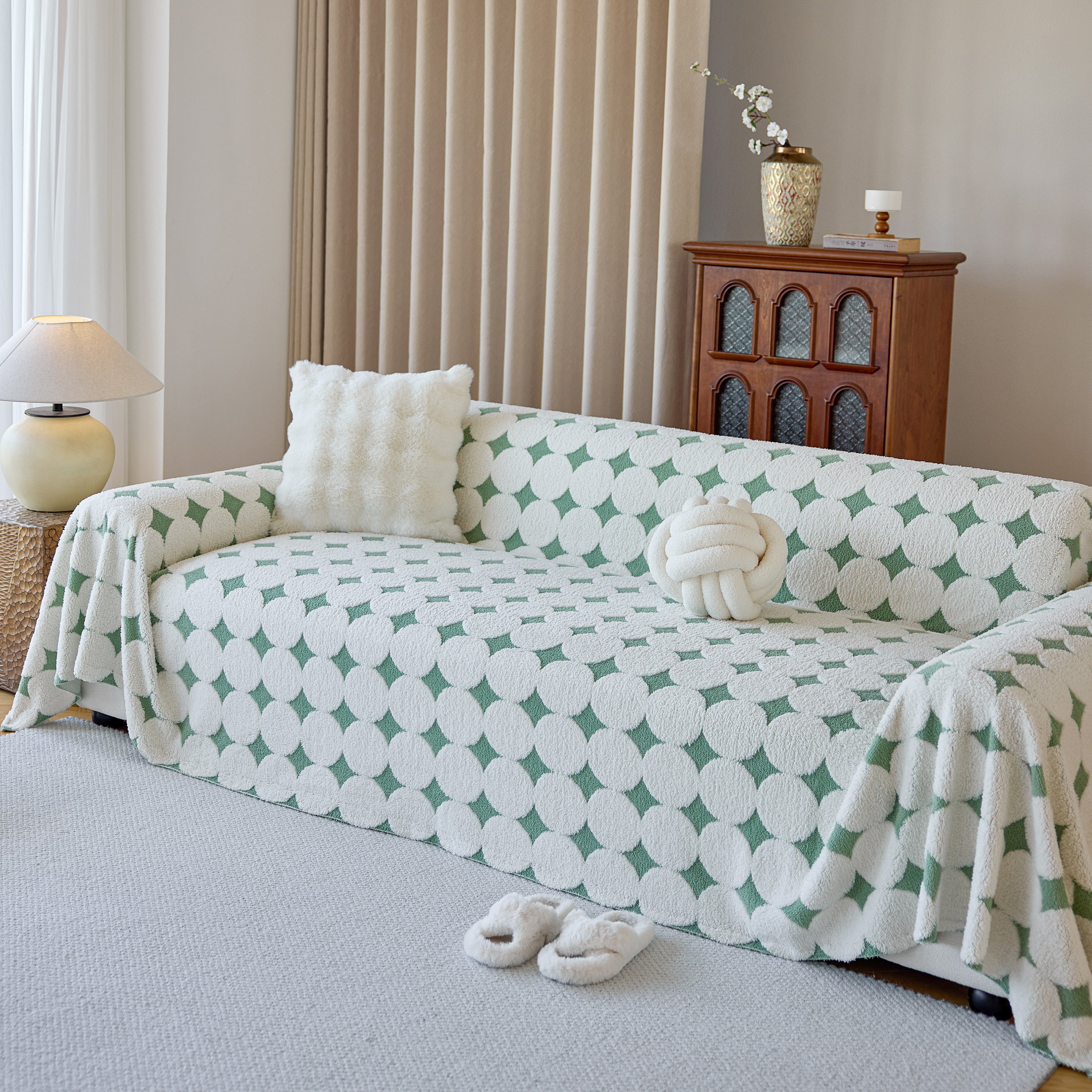 Geometric Jacquard Plush Warm Sofa Couch Cover Coral Fleece Throw Blanket For Couch