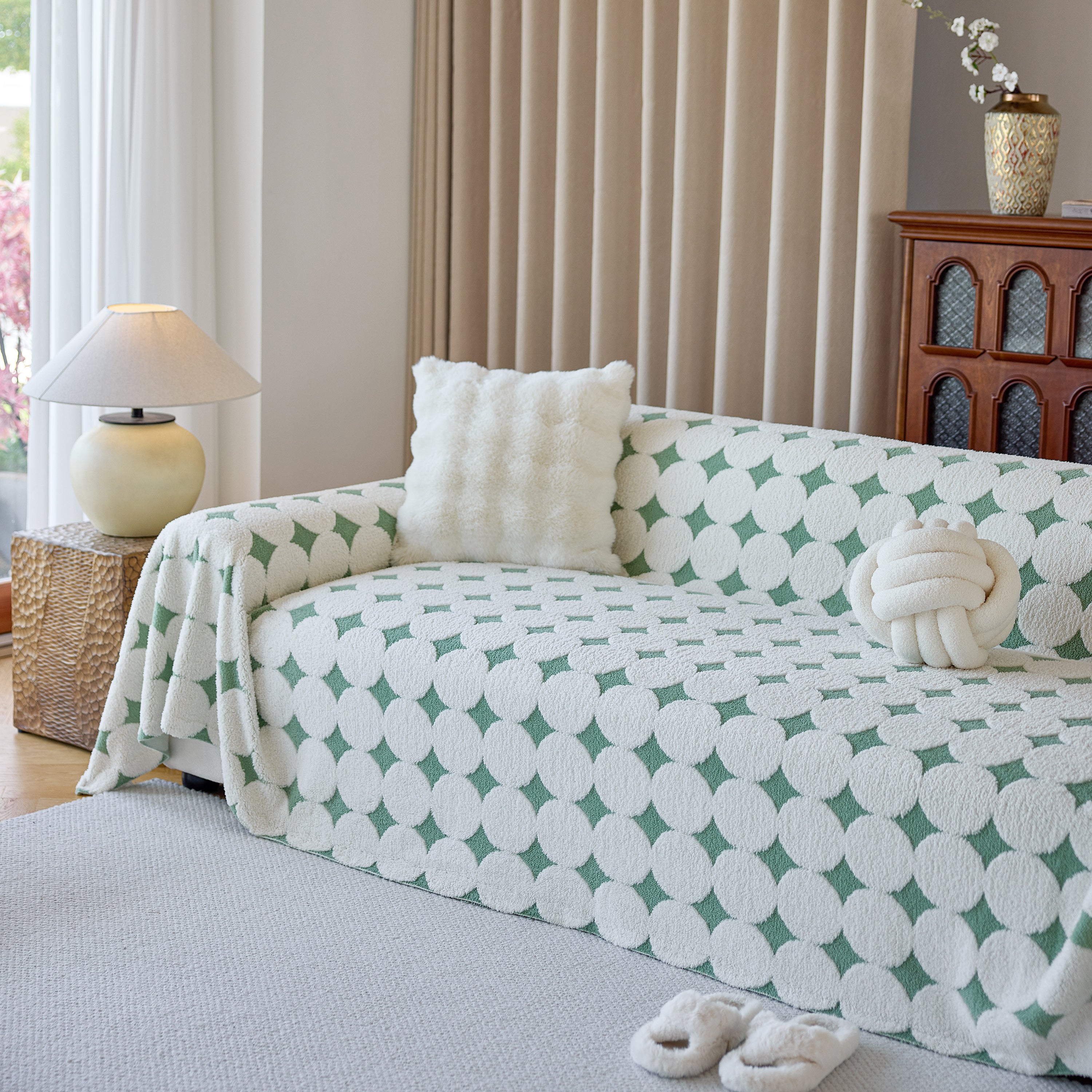 Geometric Jacquard Plush Warm Sofa Couch Cover Coral Fleece Throw Blanket For Couch