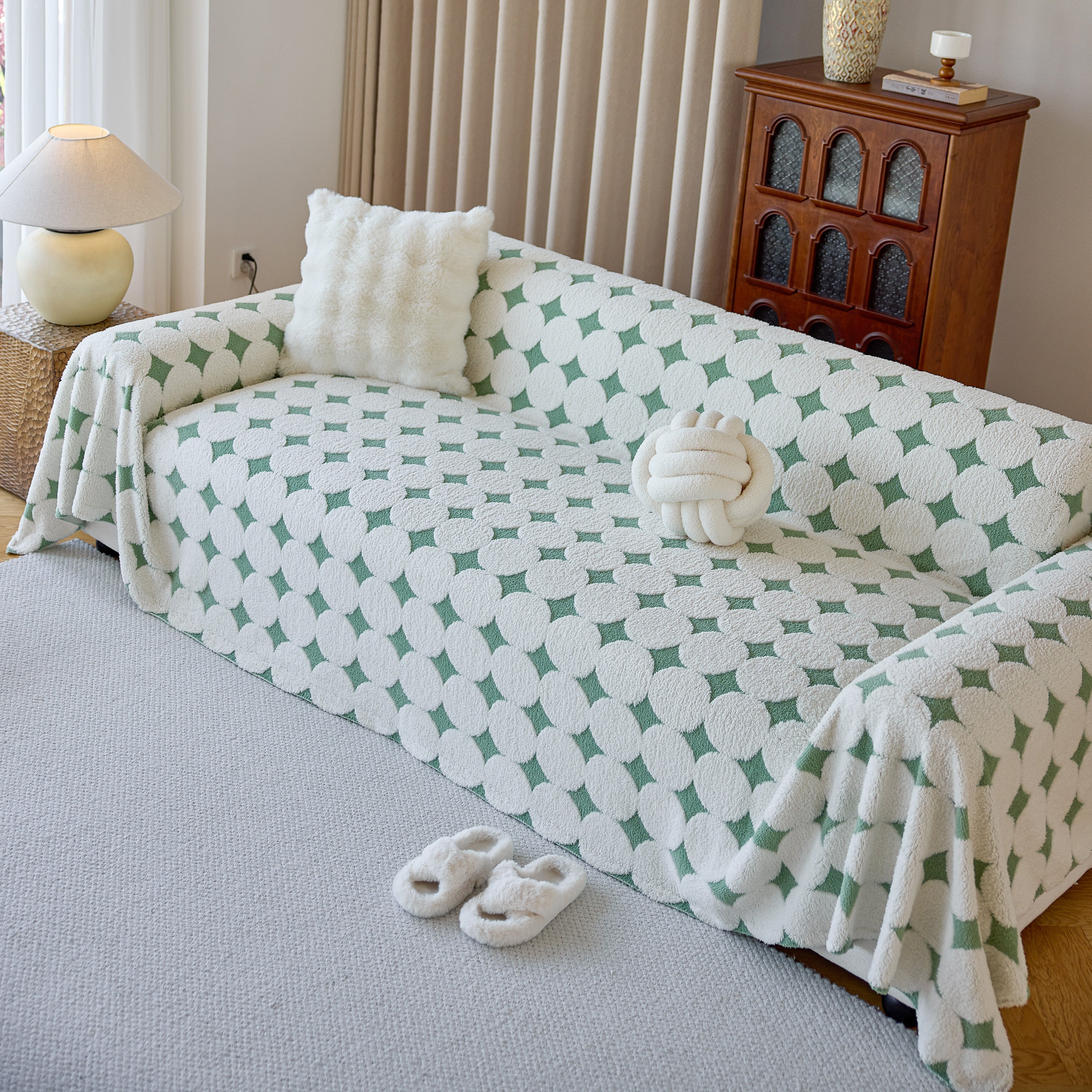 Geometric Jacquard Plush Warm Sofa Couch Cover Coral Fleece Throw Blanket For Couch