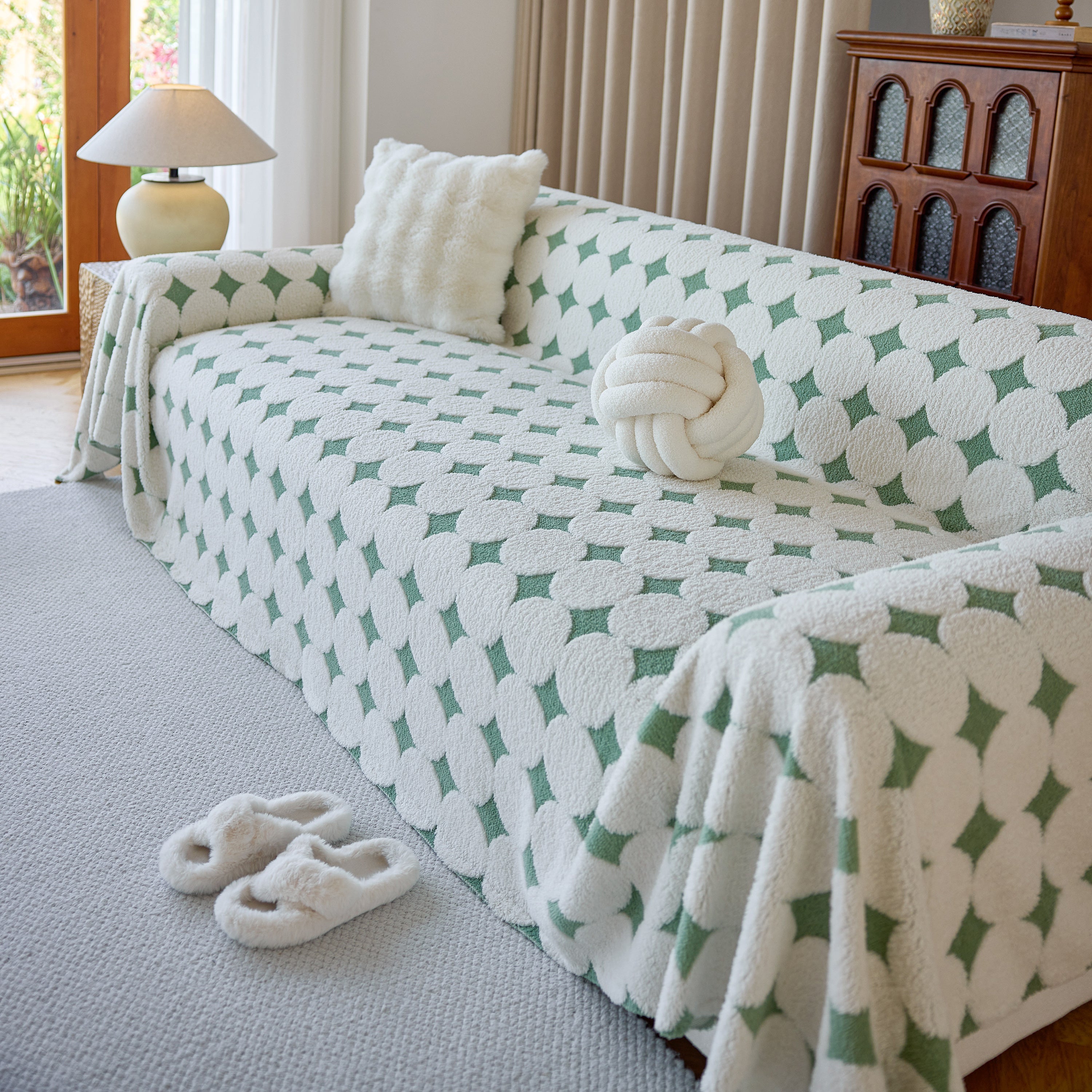 Geometric Jacquard Plush Warm Sofa Couch Cover Coral Fleece Throw Blanket For Couch