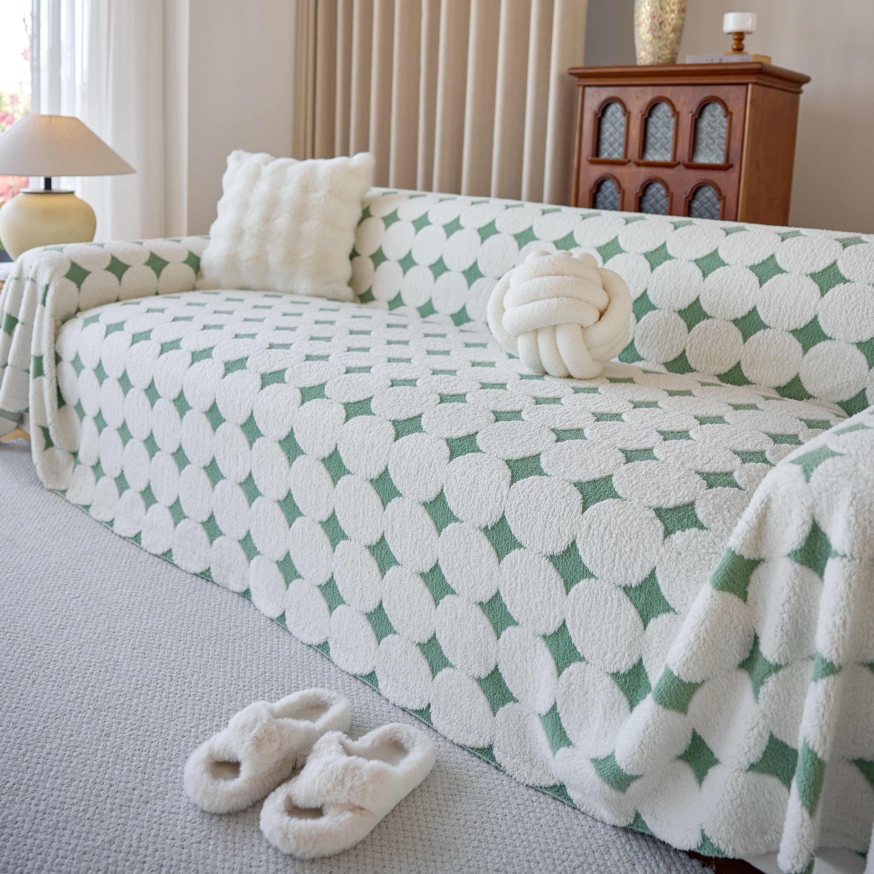 Geometric Jacquard Plush Warm Sofa Couch Cover Coral Fleece Throw Blanket For Couch