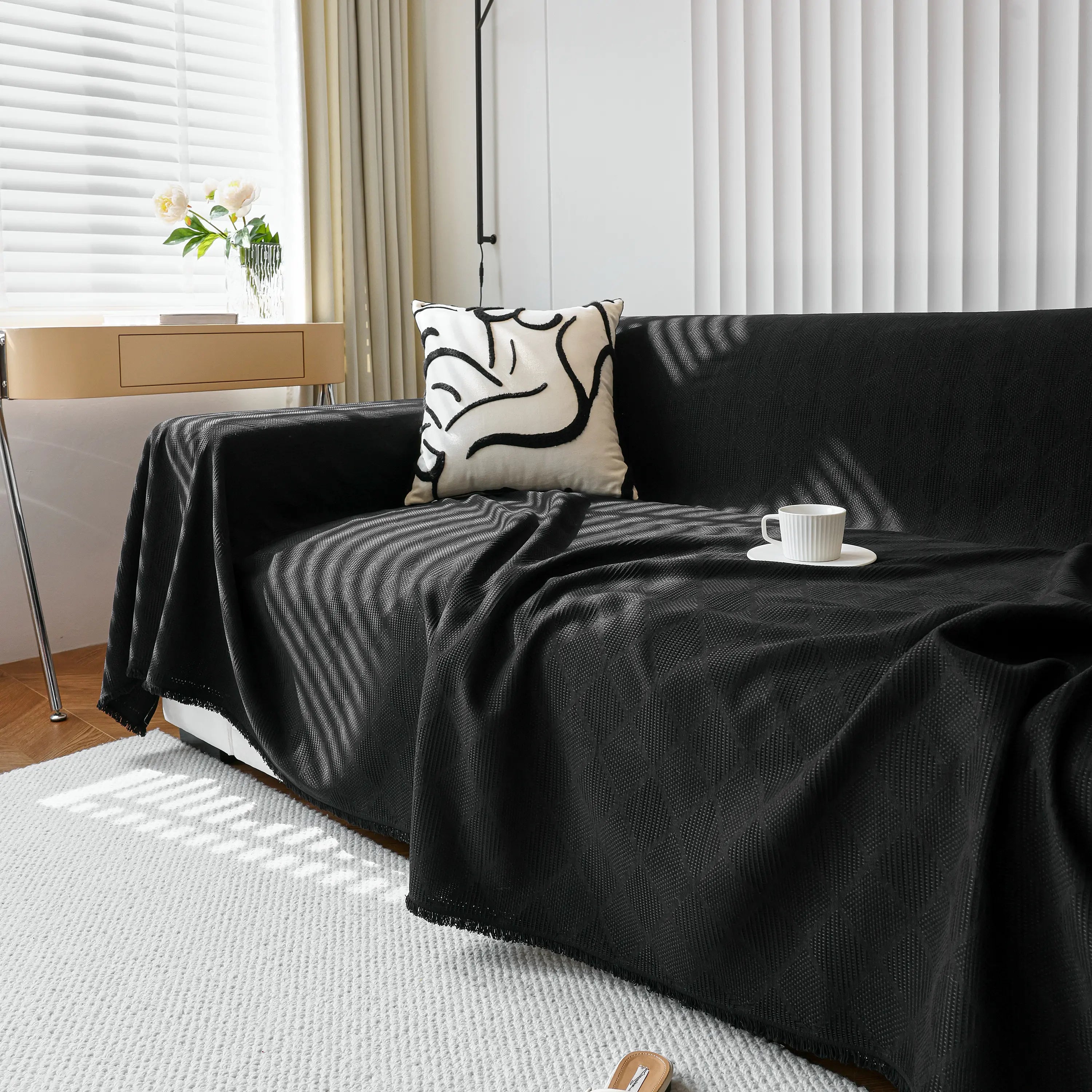 Textured Chenille Sofa Cover Throw, Soft Washable Couch Blanket Protector For Pets