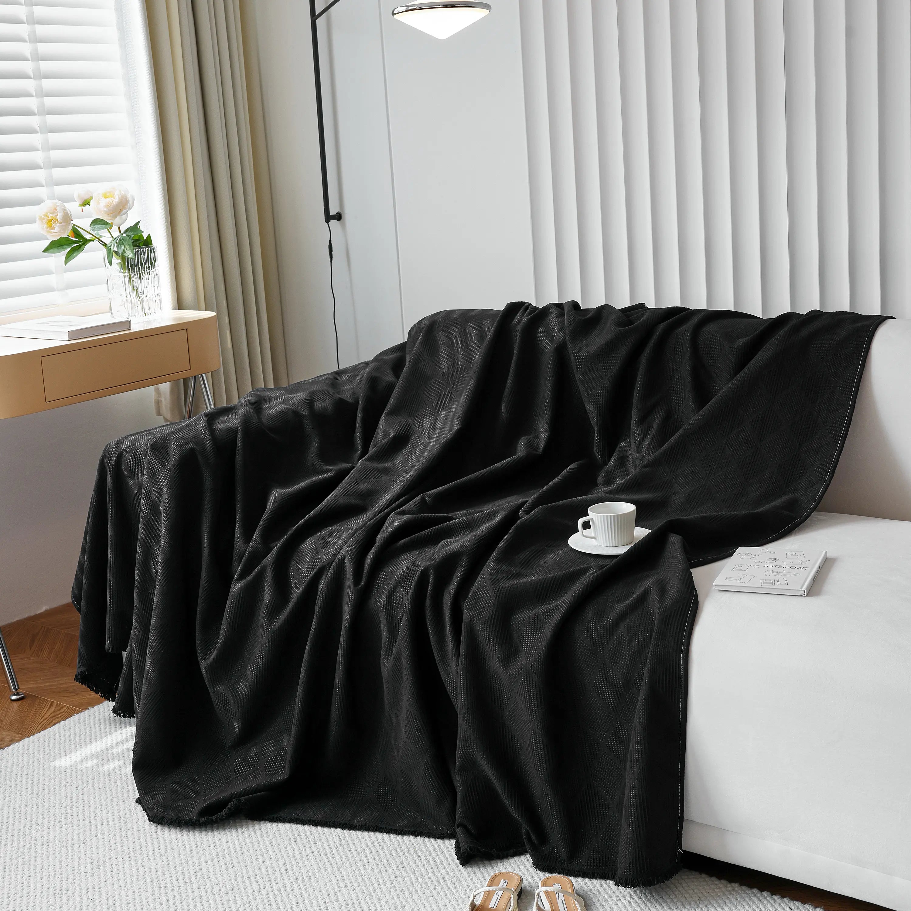 Textured Chenille Sofa Cover Throw, Soft Washable Couch Blanket Protector For Pets