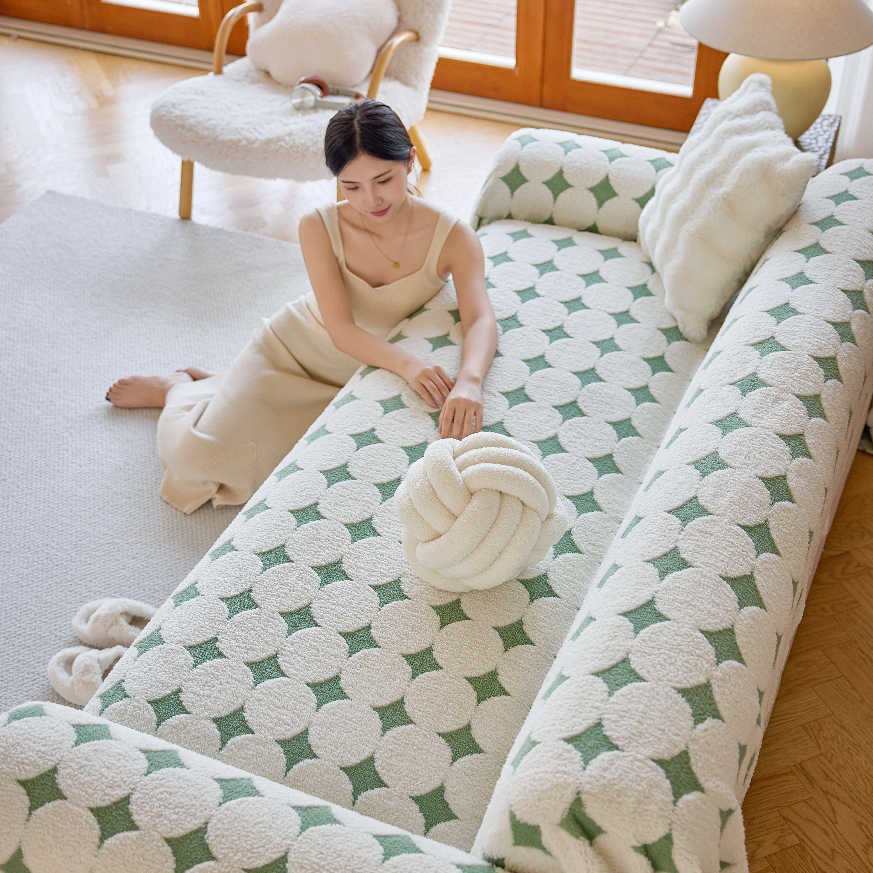 Geometric Jacquard Plush Warm Sofa Couch Cover Coral Fleece Throw Blanket For Couch