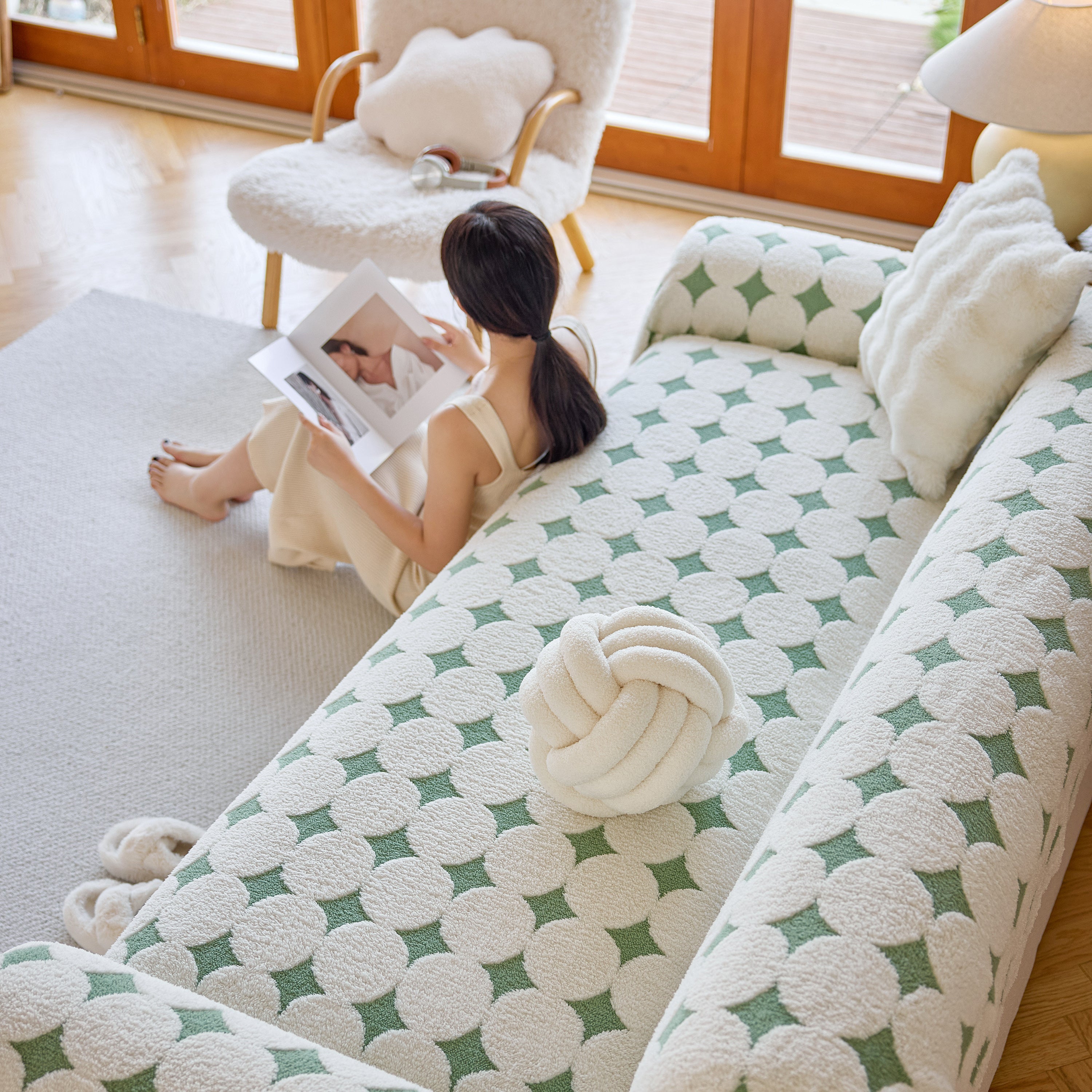 Geometric Jacquard Plush Warm Sofa Couch Cover Coral Fleece Throw Blanket For Couch