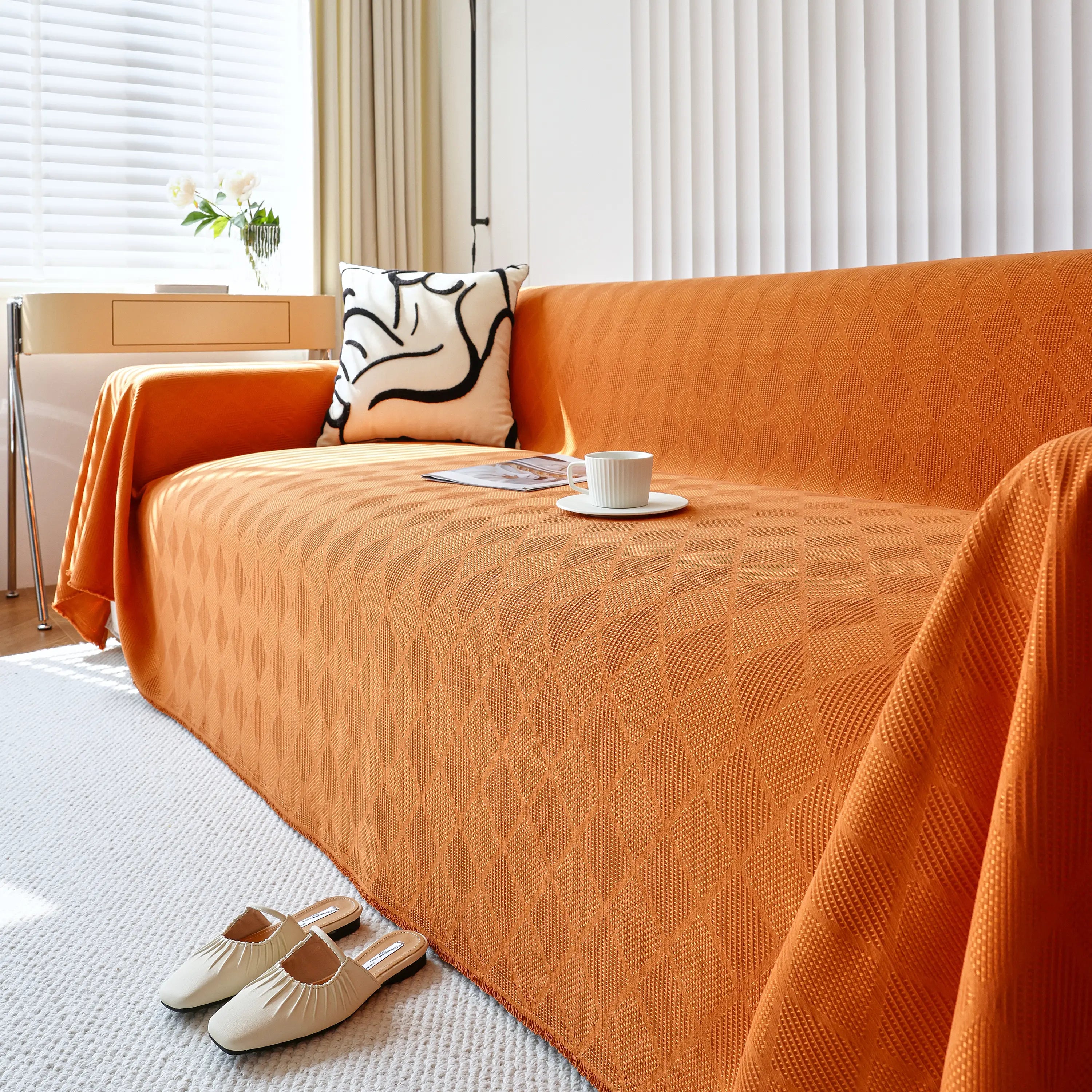 Textured Chenille Sofa Cover Throw, Soft Washable Couch Blanket Protector For Pets