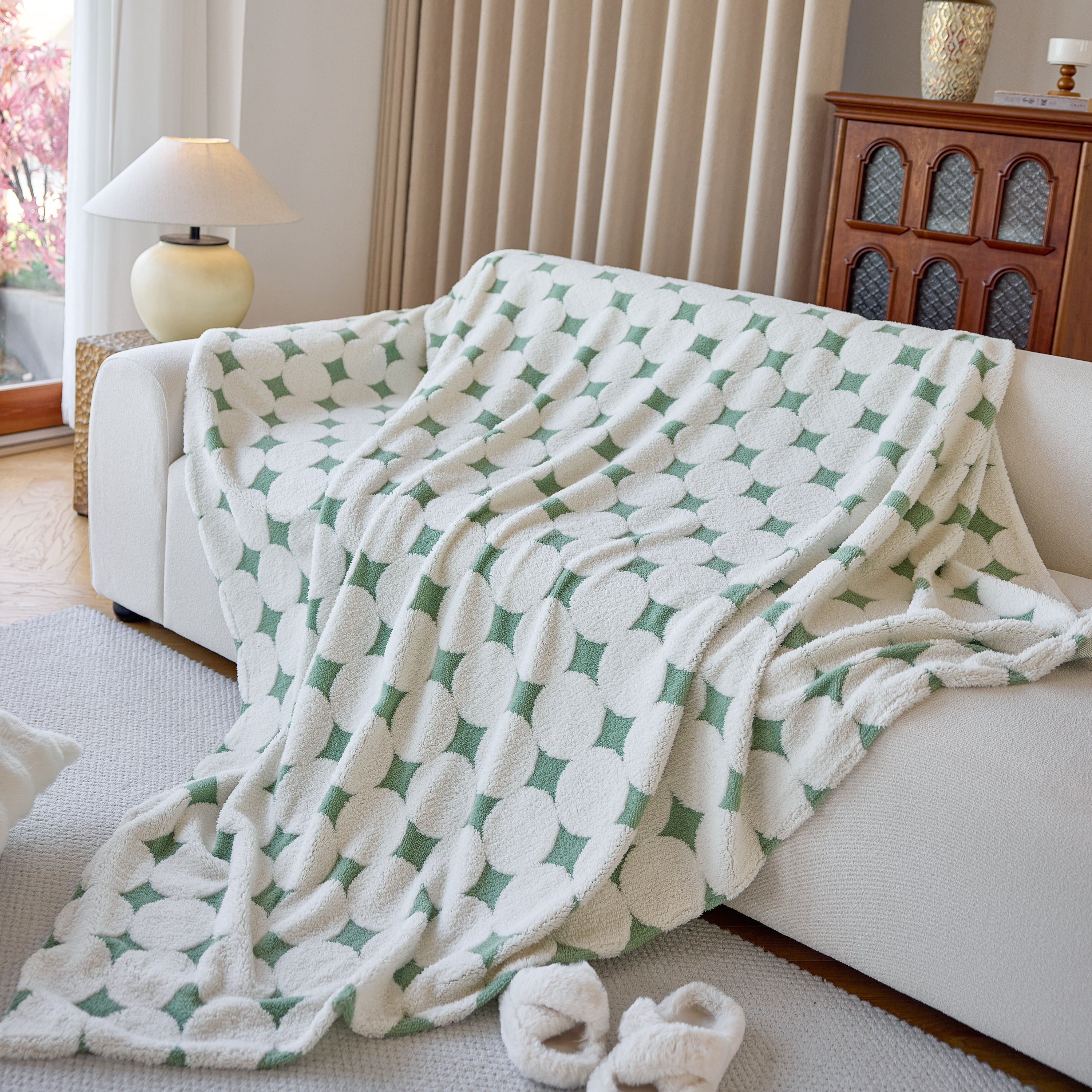 Geometric Jacquard Plush Warm Sofa Couch Cover Coral Fleece Throw Blanket For Couch
