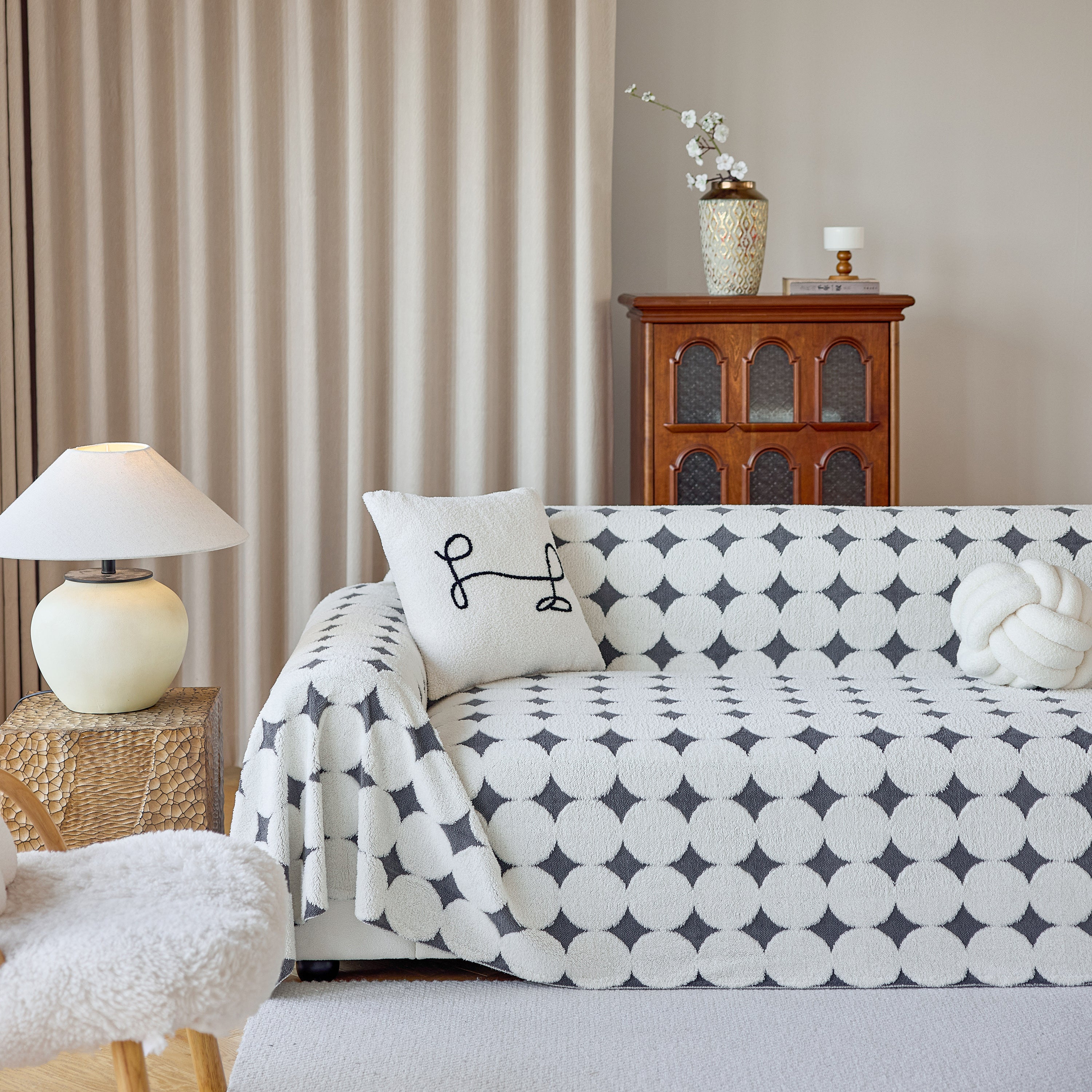Geometric Jacquard Plush Warm Sofa Couch Cover Coral Fleece Throw Blanket For Couch