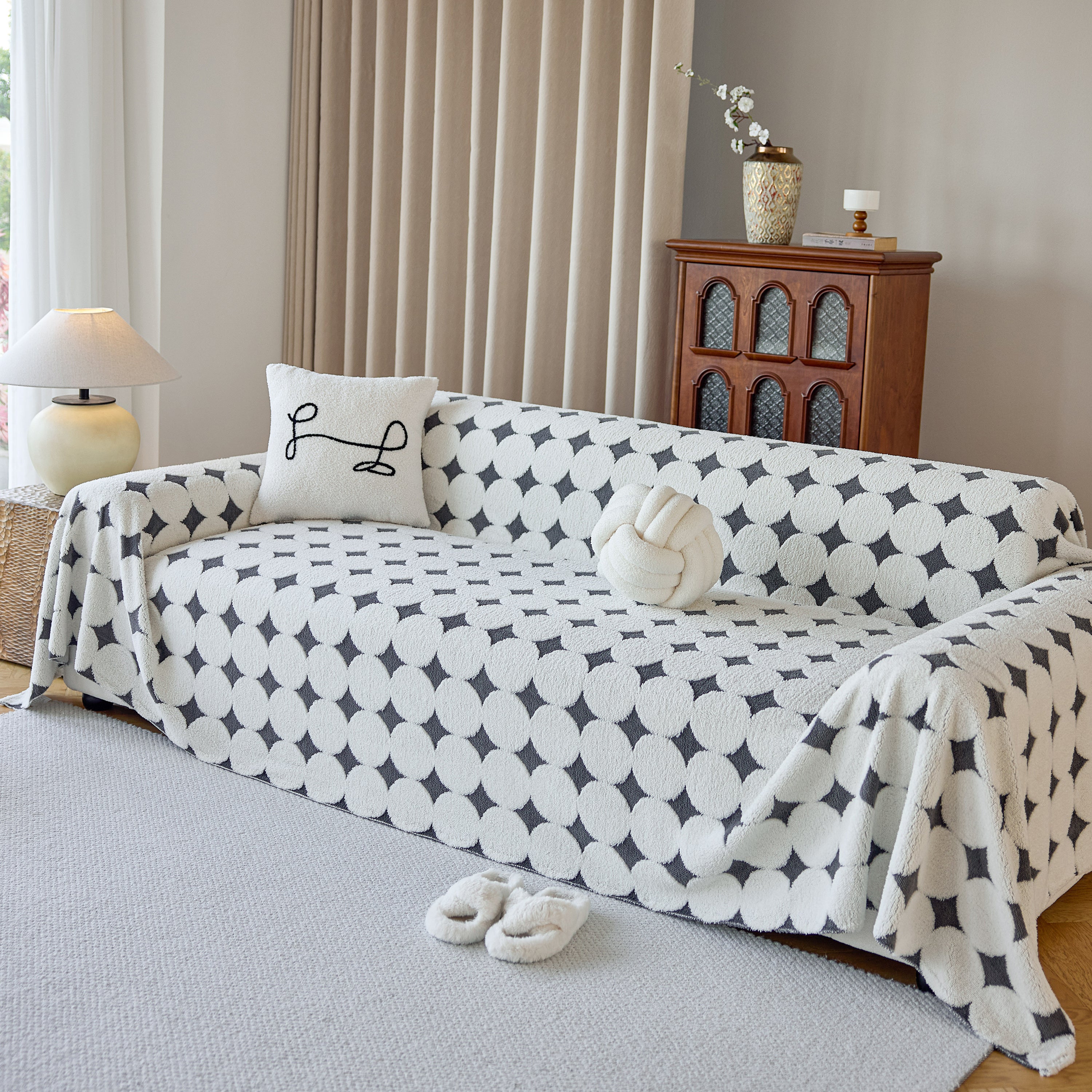 Geometric Jacquard Plush Warm Sofa Couch Cover Coral Fleece Throw Blanket For Couch