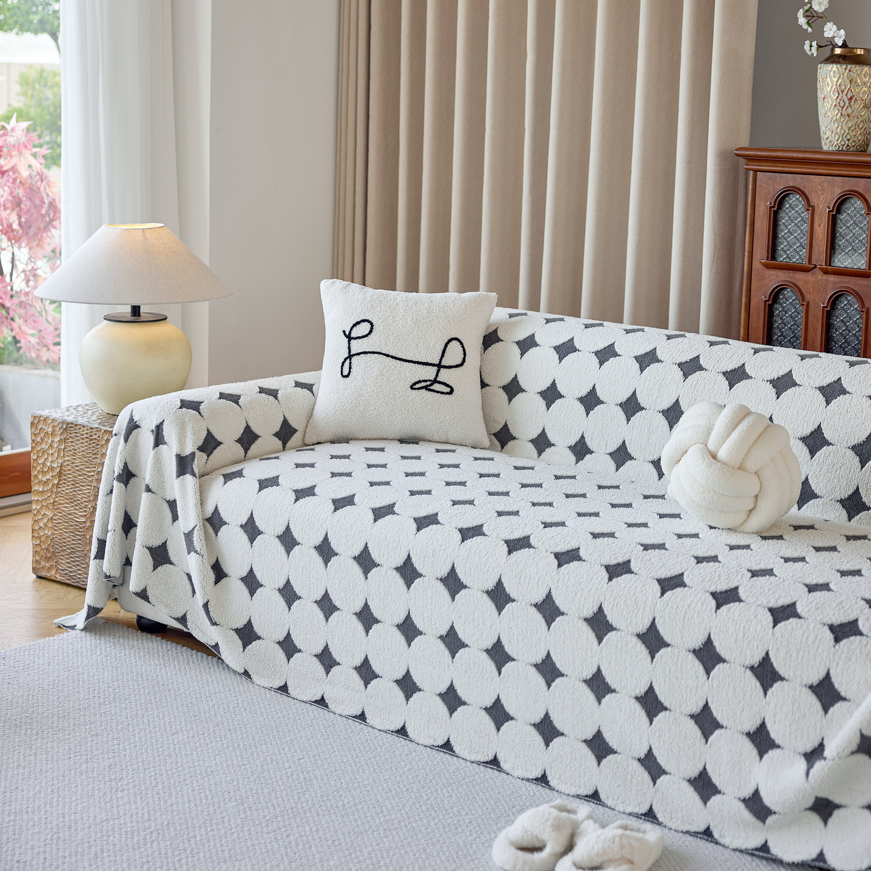 Geometric Jacquard Plush Warm Sofa Couch Cover Coral Fleece Throw Blanket For Couch