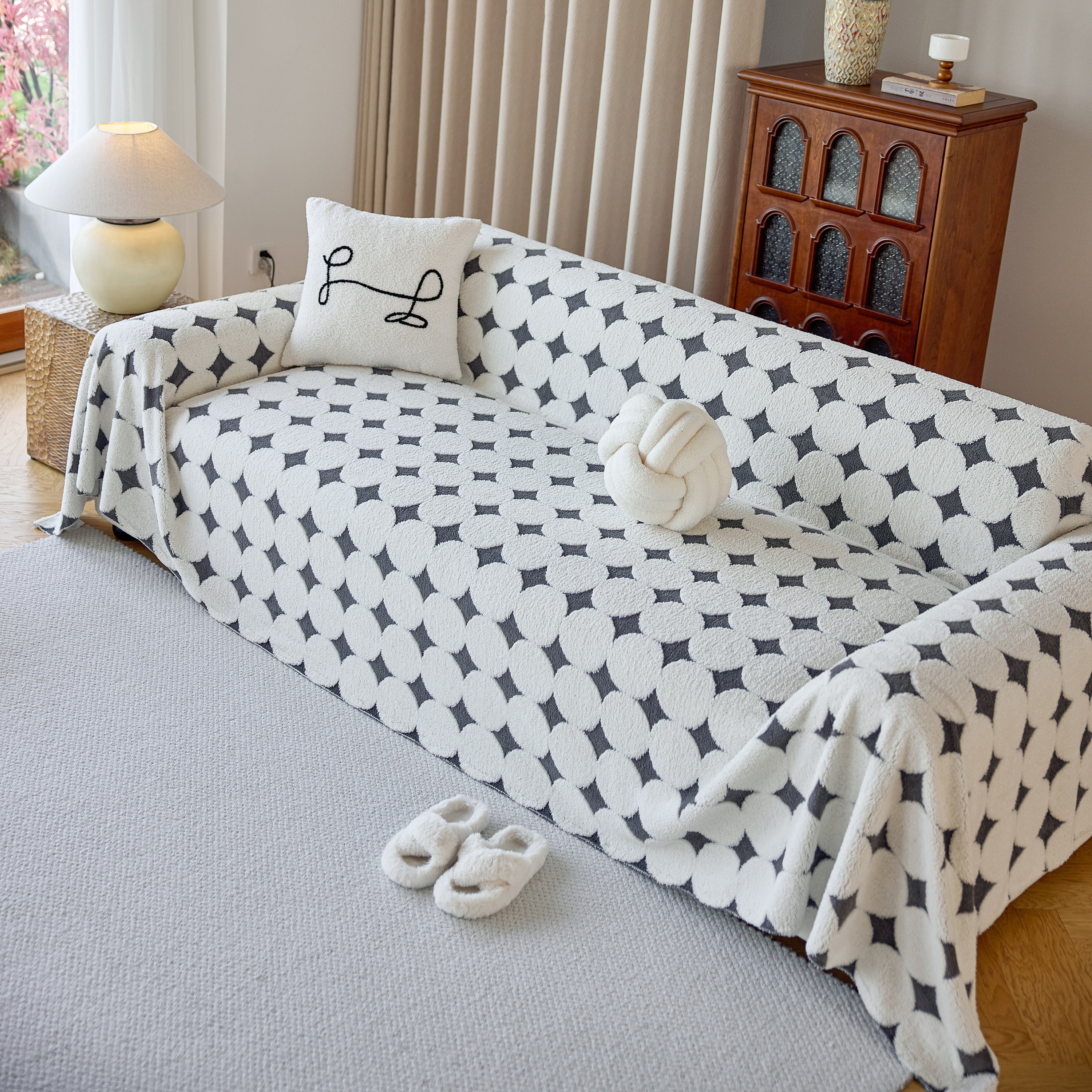 Geometric Jacquard Plush Warm Sofa Couch Cover Coral Fleece Throw Blanket For Couch