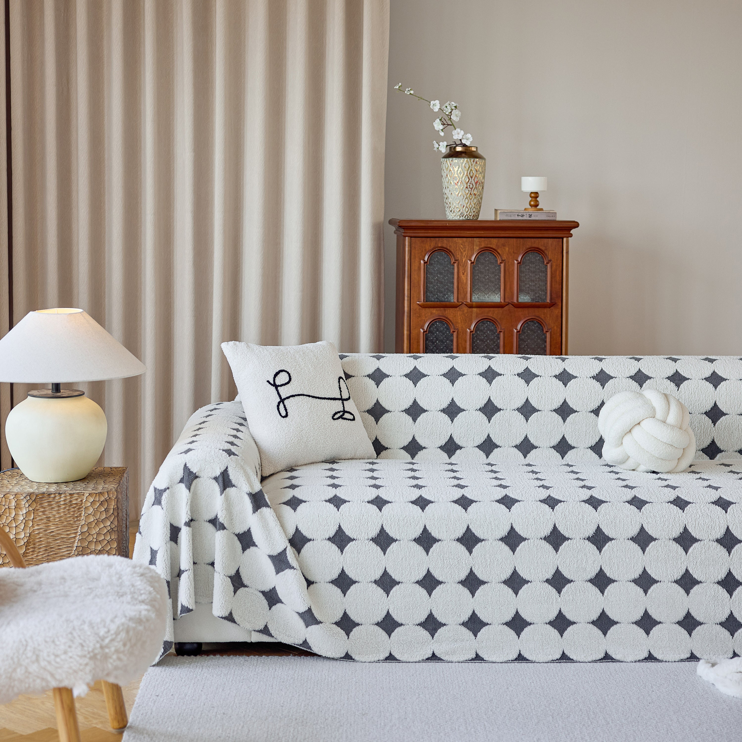 Geometric Jacquard Plush Warm Sofa Couch Cover Coral Fleece Throw Blanket For Couch