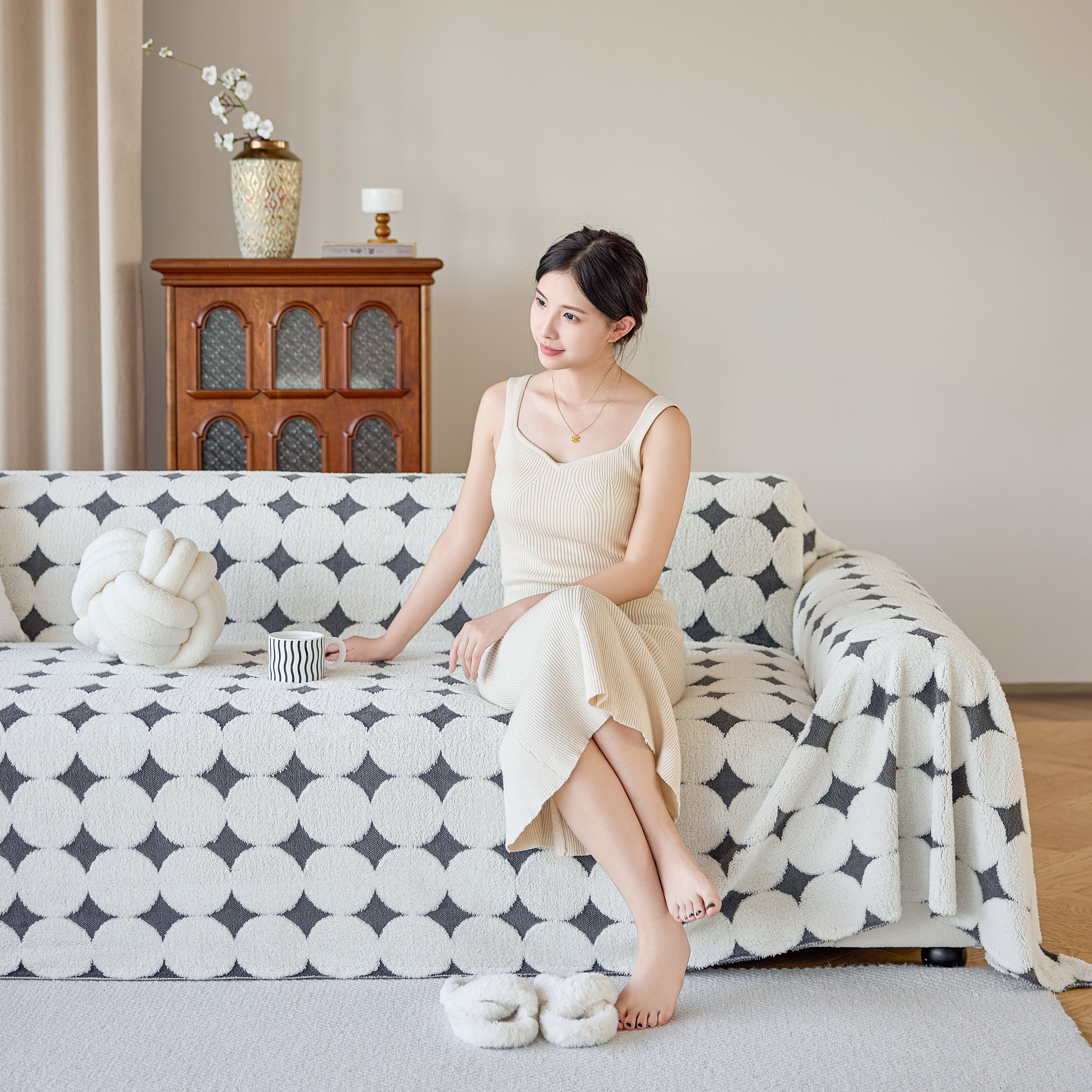 Geometric Jacquard Plush Warm Sofa Couch Cover Coral Fleece Throw Blanket For Couch