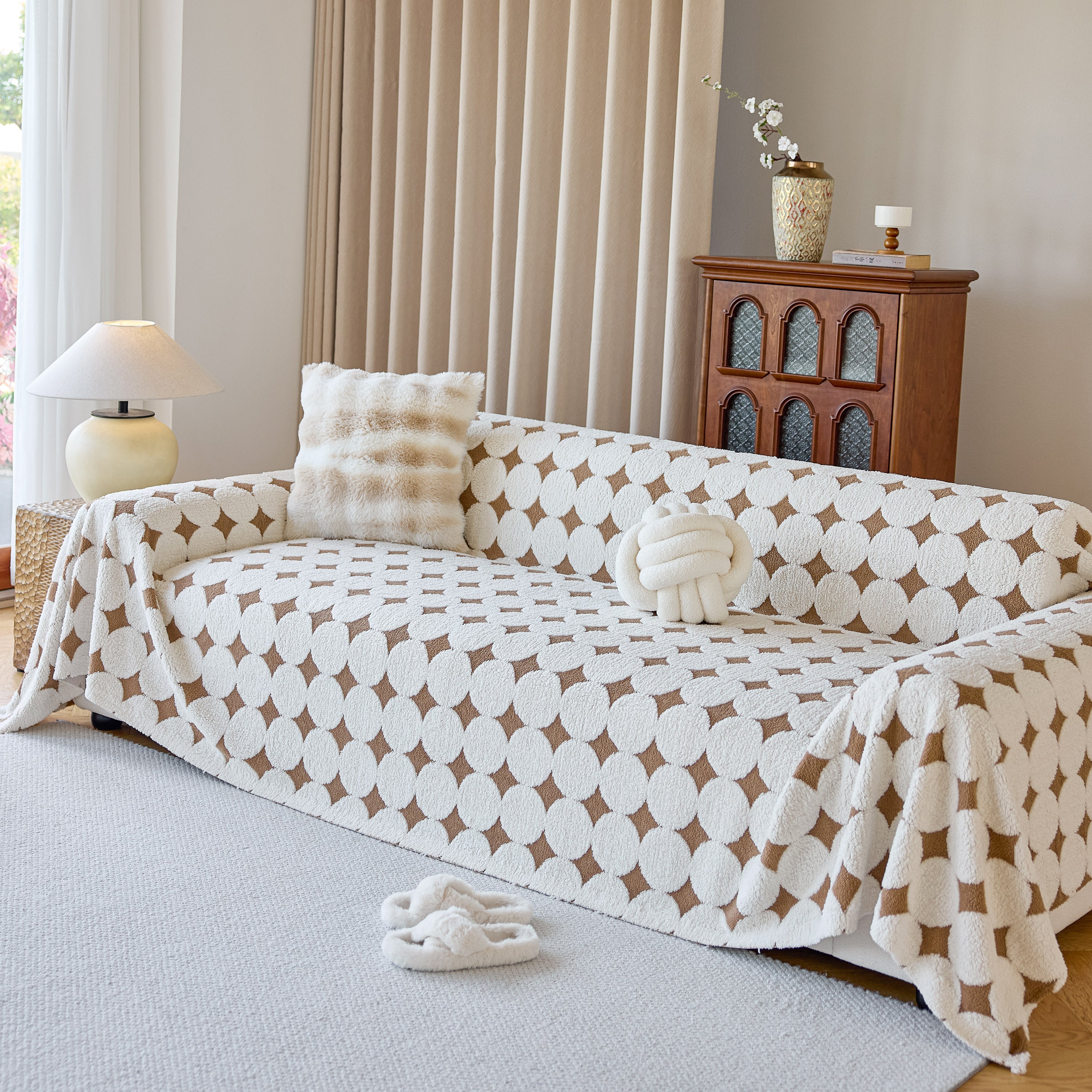 Geometric Jacquard Plush Warm Sofa Couch Cover Coral Fleece Throw Blanket For Couch