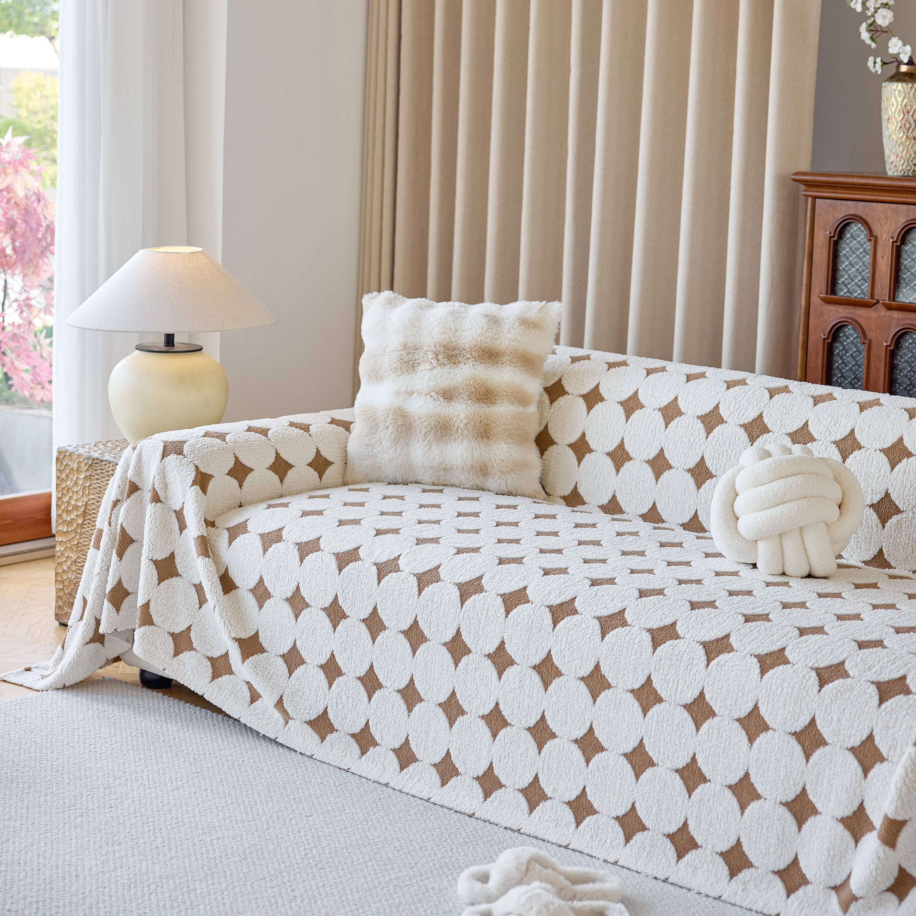 Geometric Jacquard Plush Warm Sofa Couch Cover Coral Fleece Throw Blanket For Couch