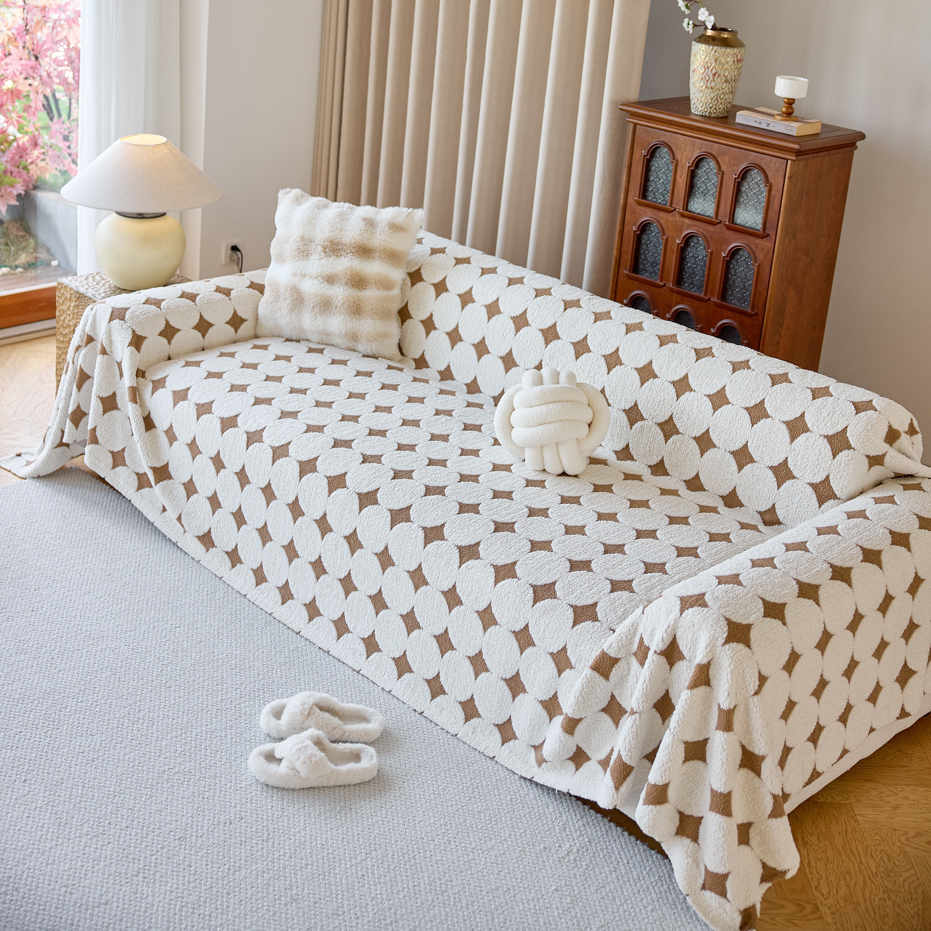 Geometric Jacquard Plush Warm Sofa Couch Cover Coral Fleece Throw Blanket For Couch