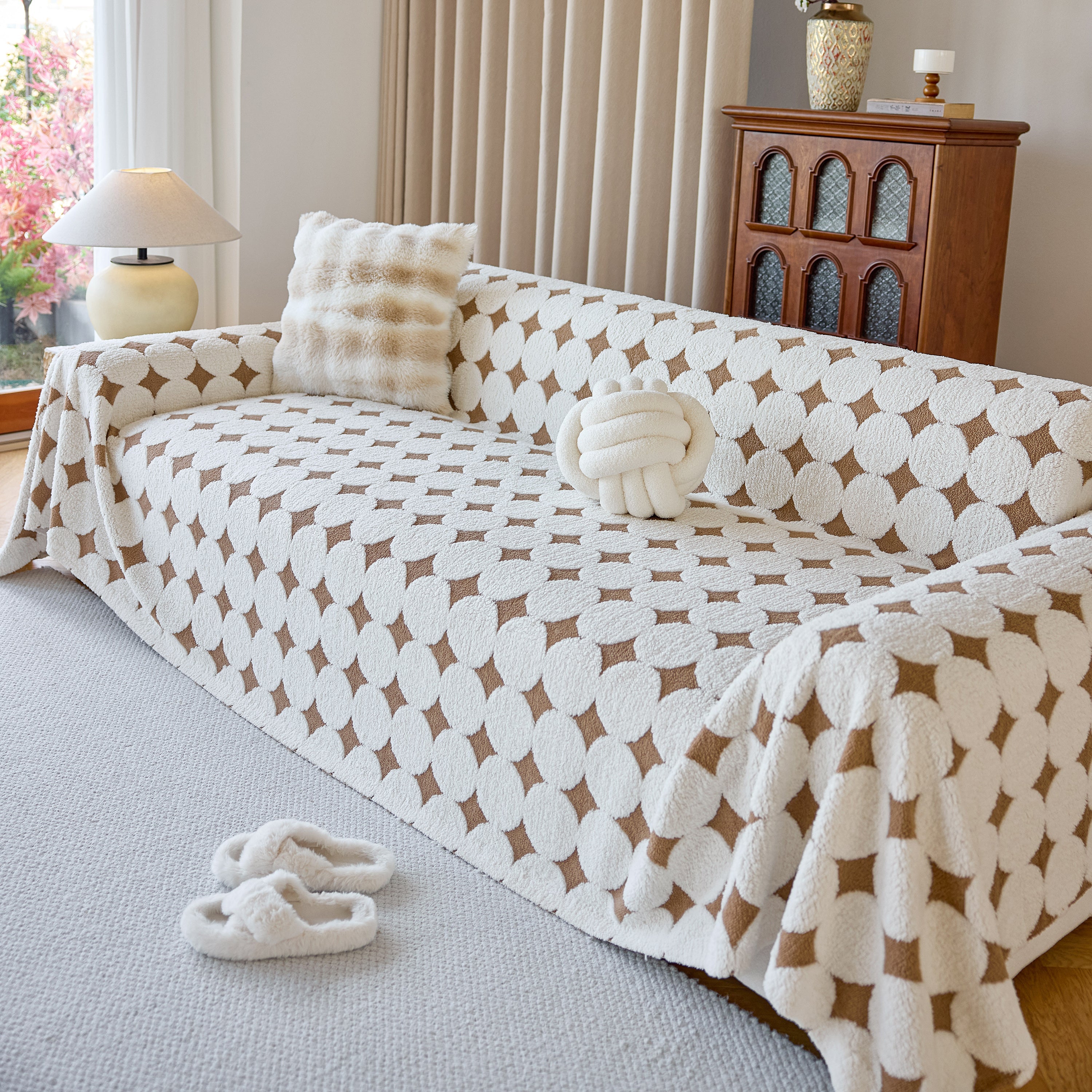Geometric Jacquard Plush Warm Sofa Couch Cover Coral Fleece Throw Blanket For Couch