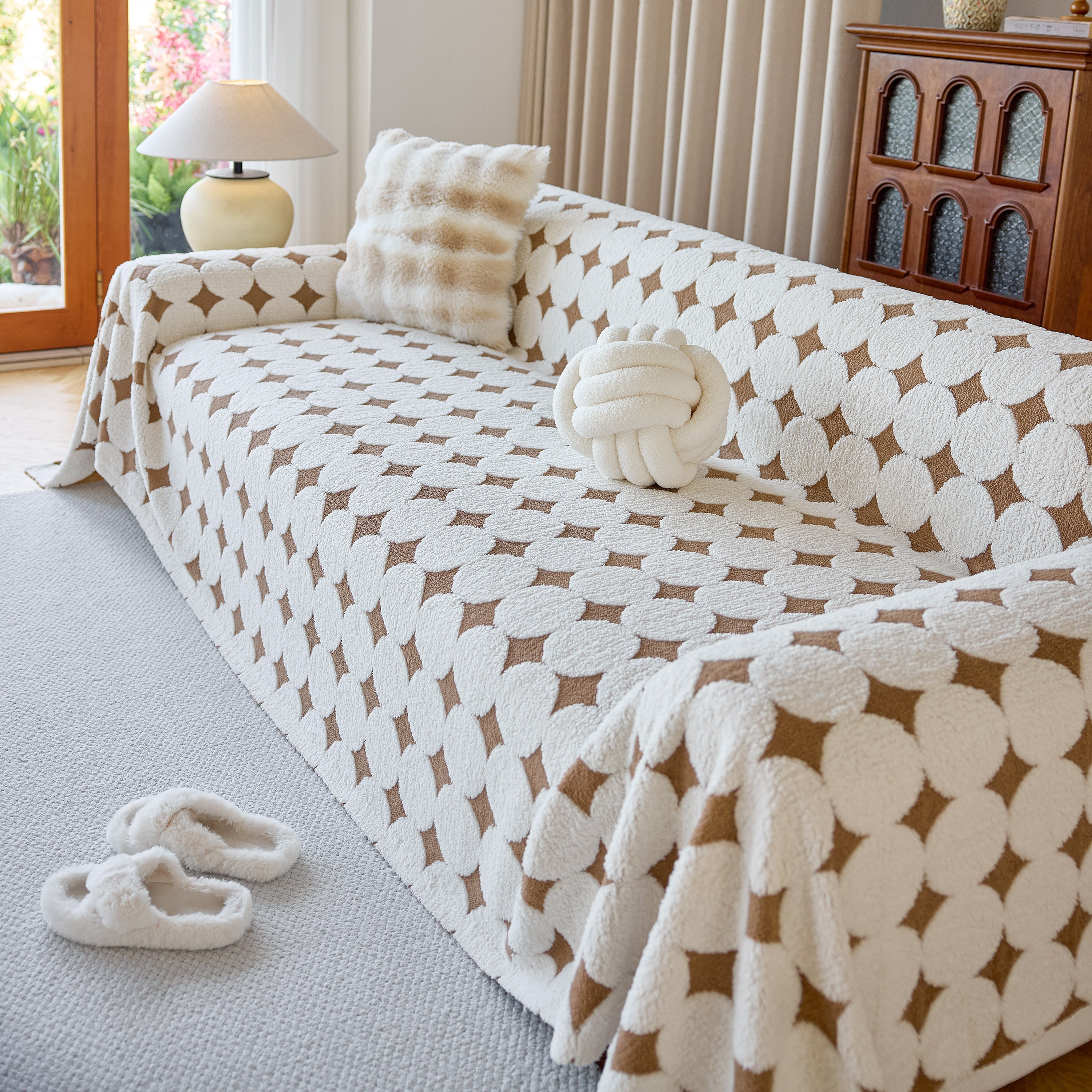 Geometric Jacquard Plush Warm Sofa Couch Cover Coral Fleece Throw Blanket For Couch