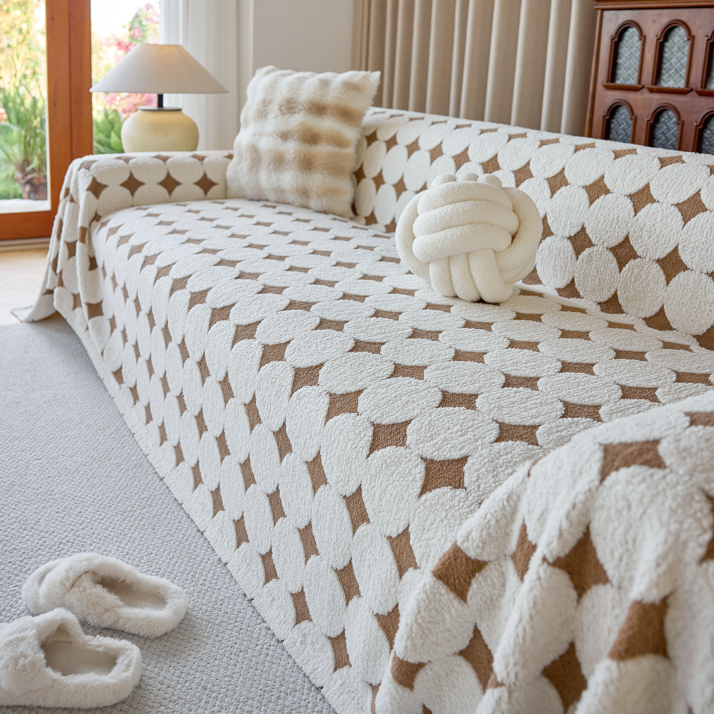 Geometric Jacquard Plush Warm Sofa Couch Cover Coral Fleece Throw Blanket For Couch