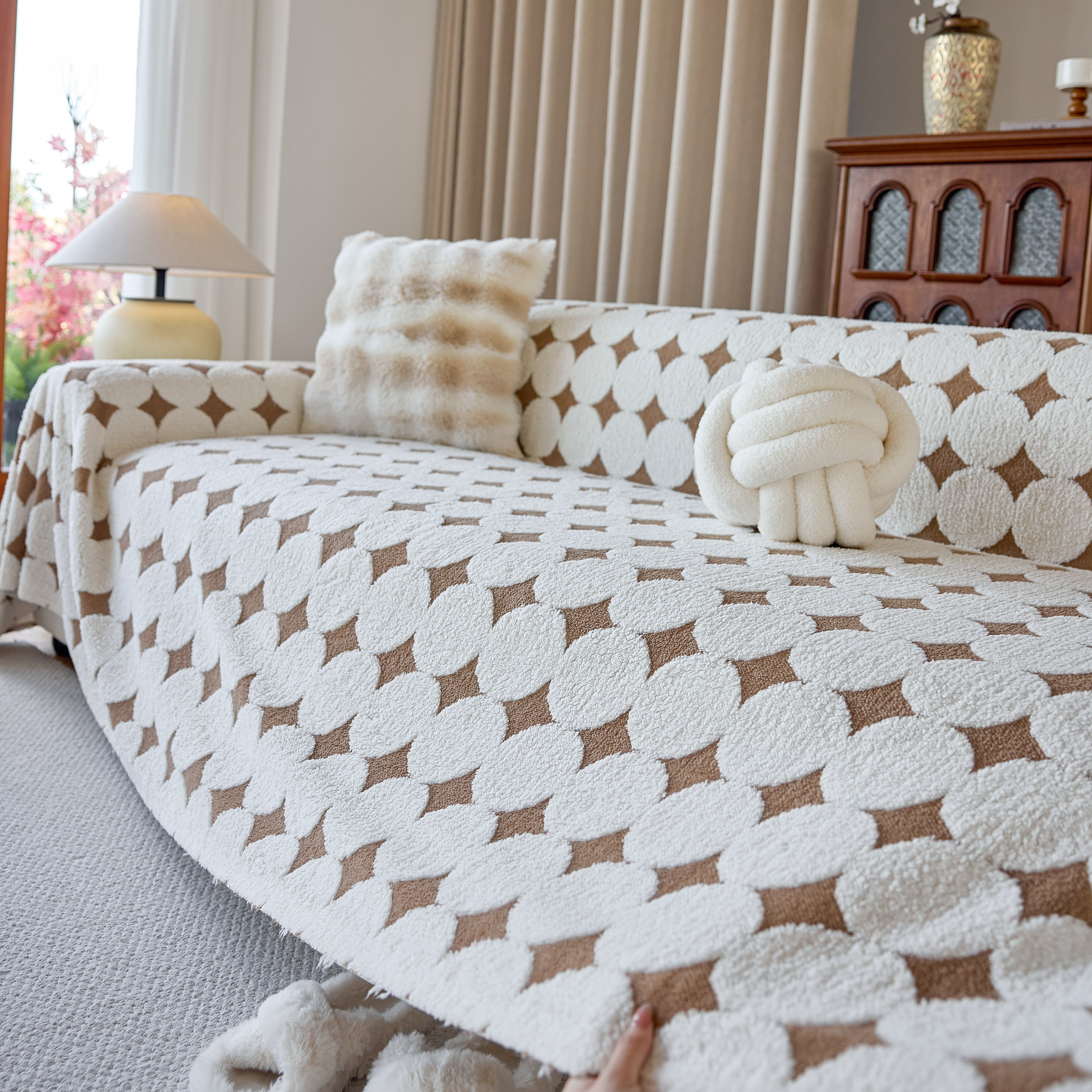 Geometric Jacquard Plush Warm Sofa Couch Cover Coral Fleece Throw Blanket For Couch