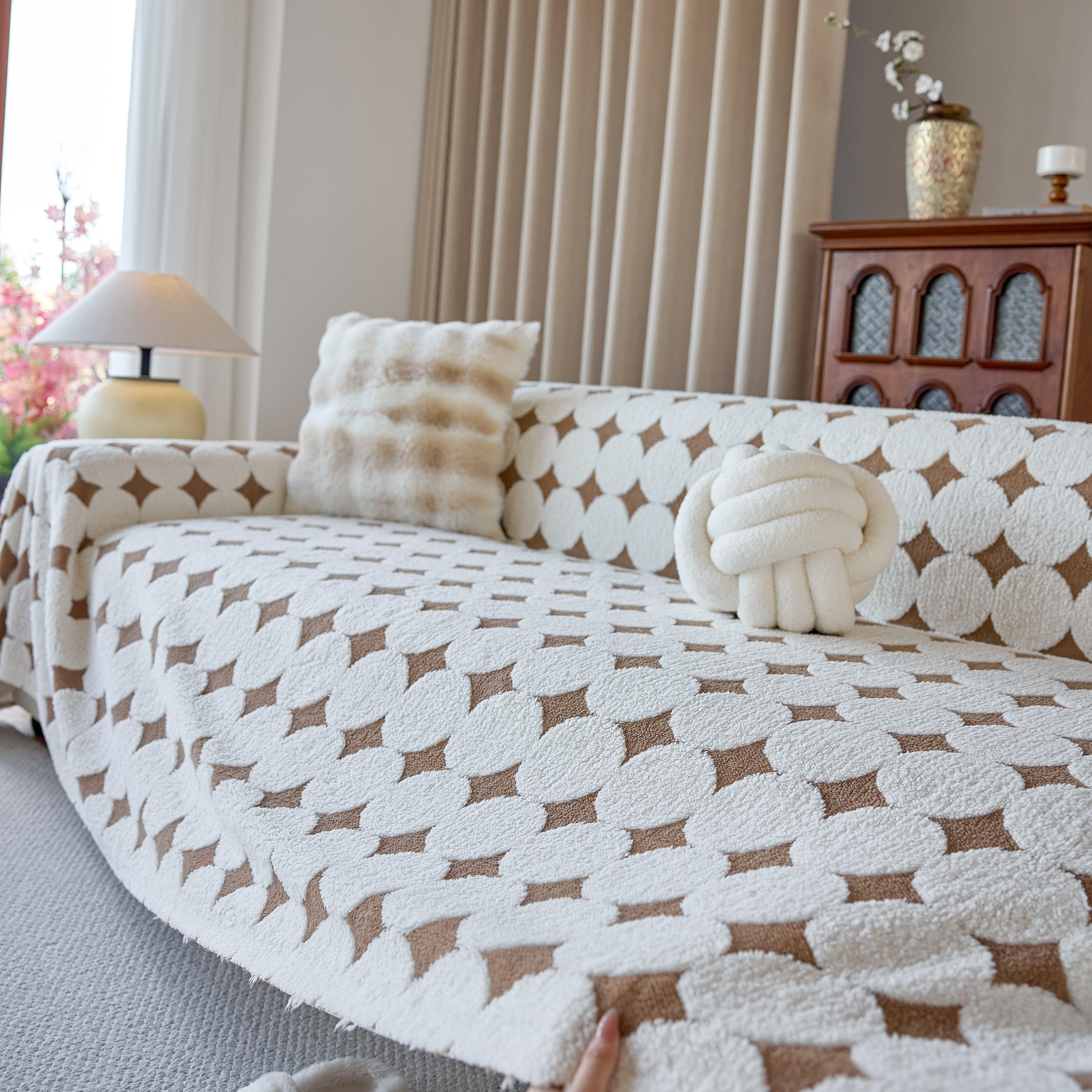 Geometric Jacquard Plush Warm Sofa Couch Cover Coral Fleece Throw Blanket For Couch