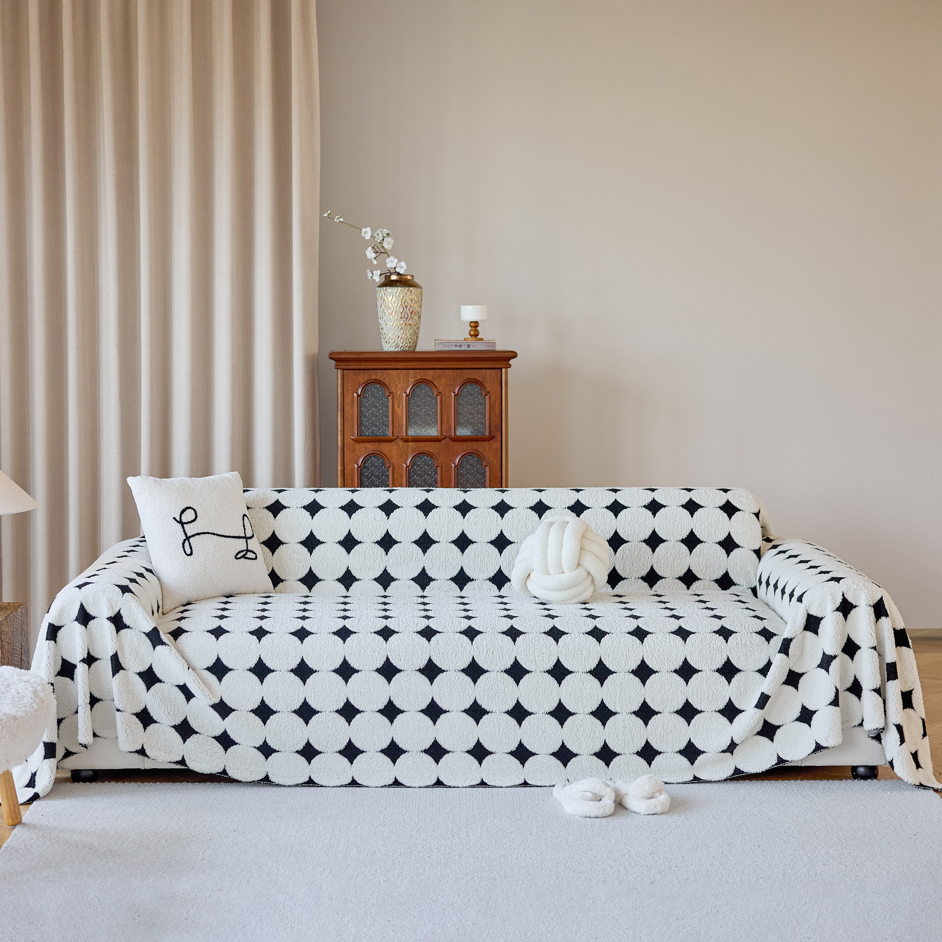 Geometric Jacquard Plush Warm Sofa Couch Cover Coral Fleece Throw Blanket For Couch