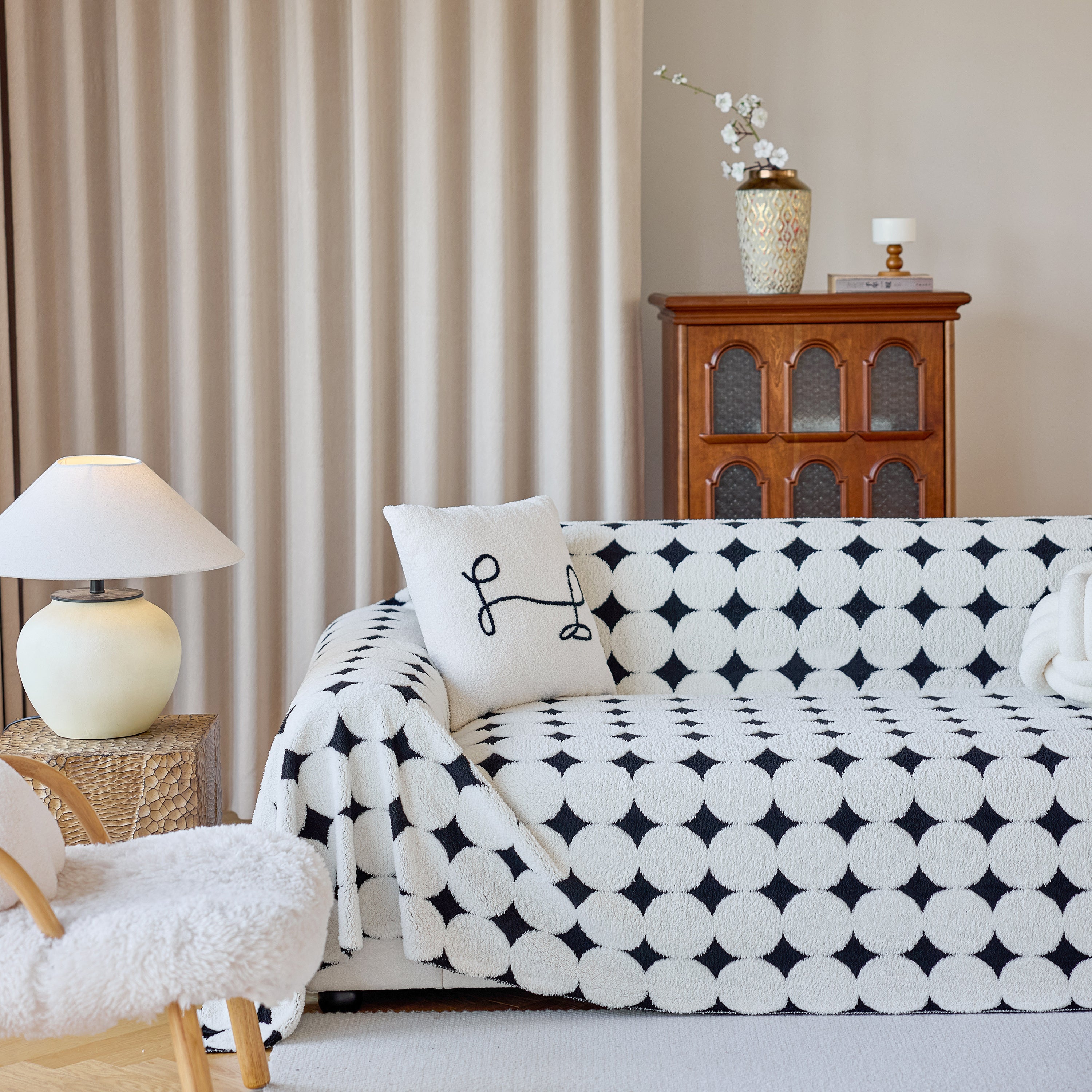 Geometric Jacquard Plush Warm Sofa Couch Cover Coral Fleece Throw Blanket For Couch