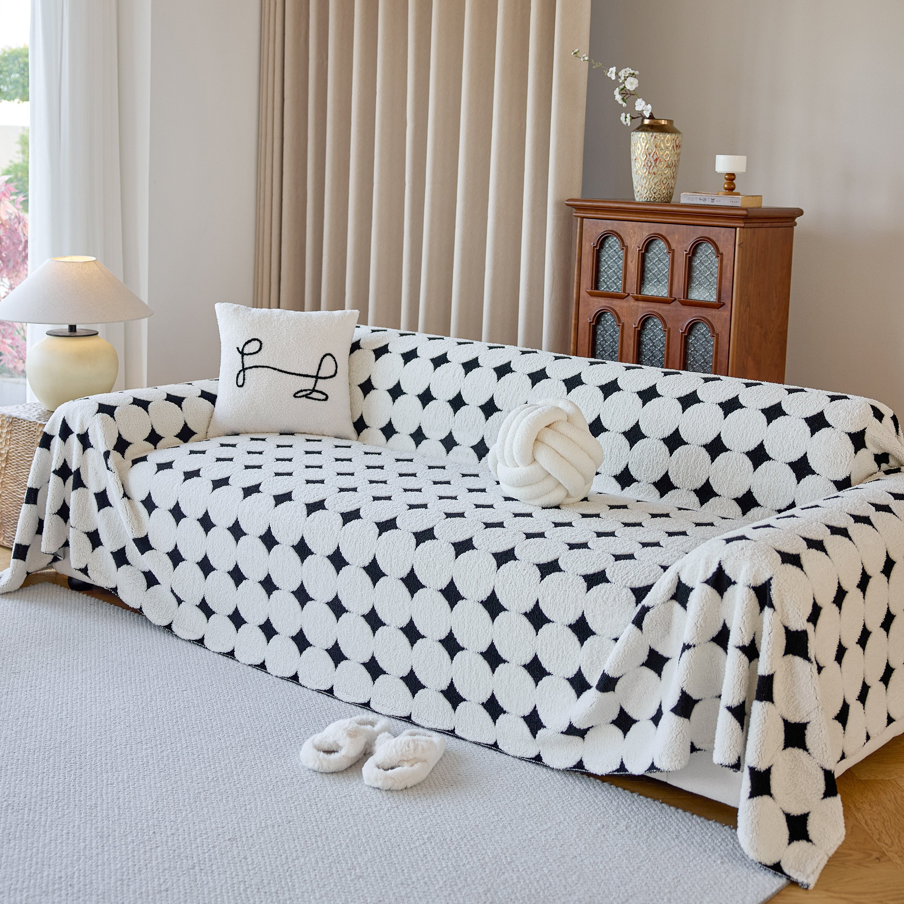 Geometric Jacquard Plush Warm Sofa Couch Cover Coral Fleece Throw Blanket For Couch