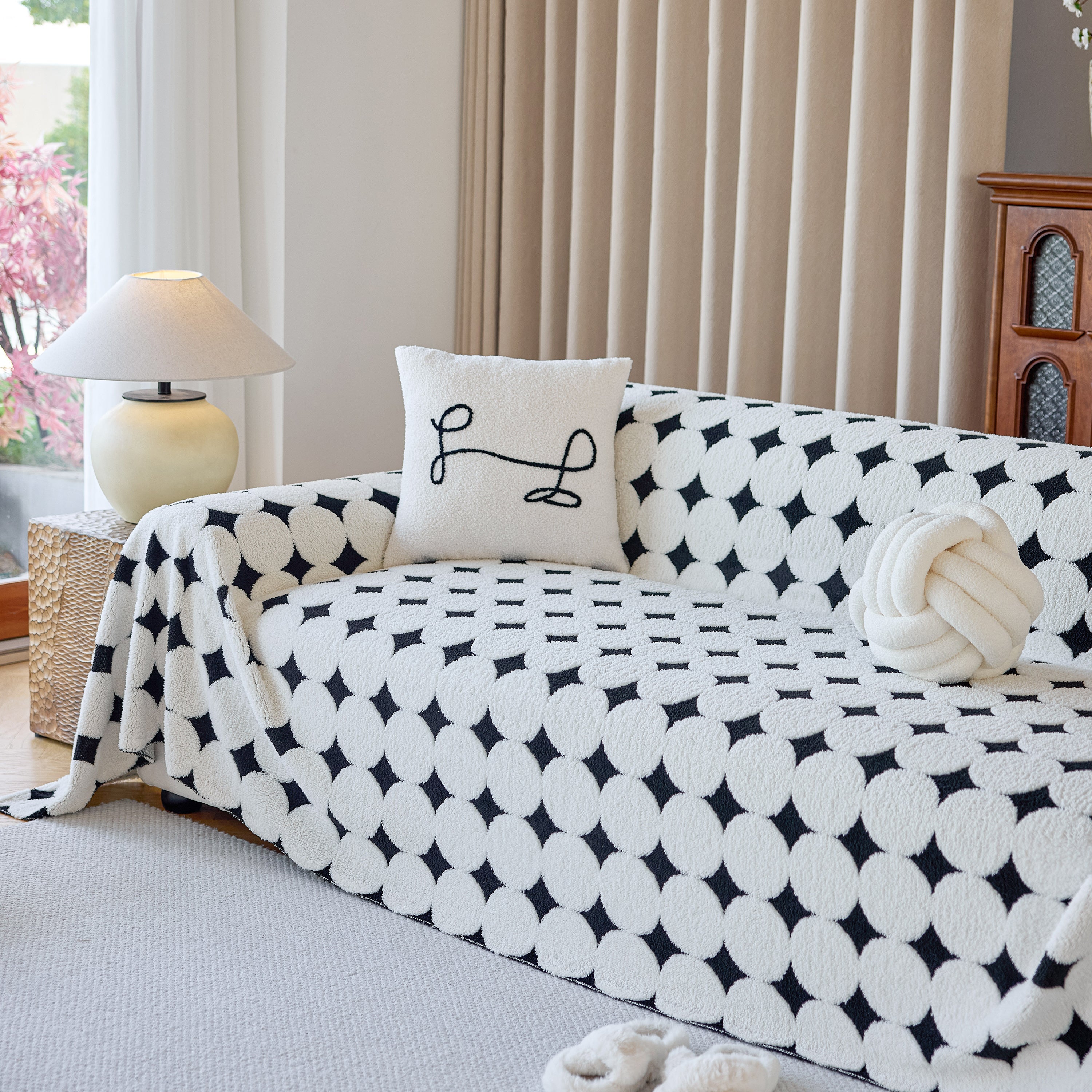 Geometric Jacquard Plush Warm Sofa Couch Cover Coral Fleece Throw Blanket For Couch