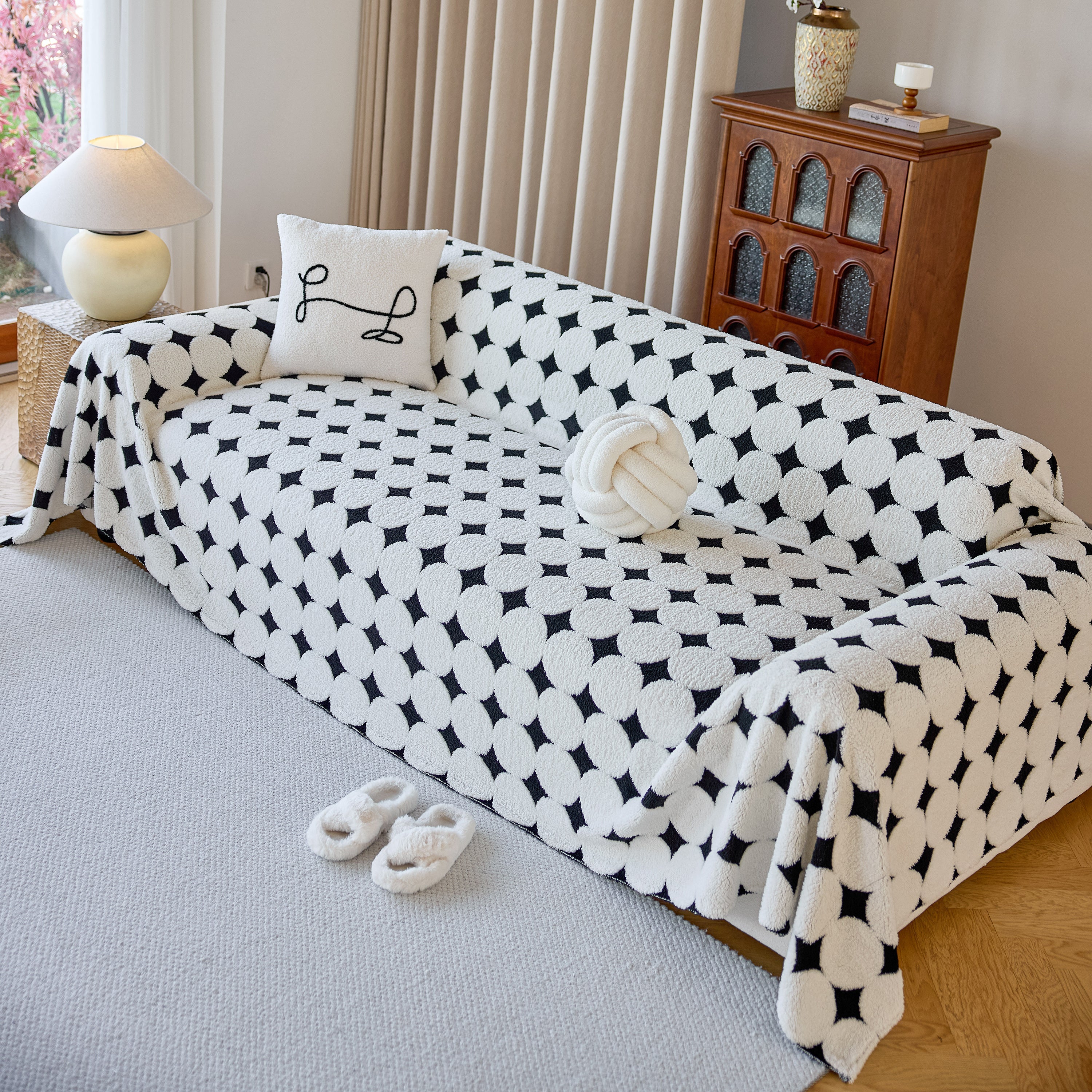 Geometric Jacquard Plush Warm Sofa Couch Cover Coral Fleece Throw Blanket For Couch