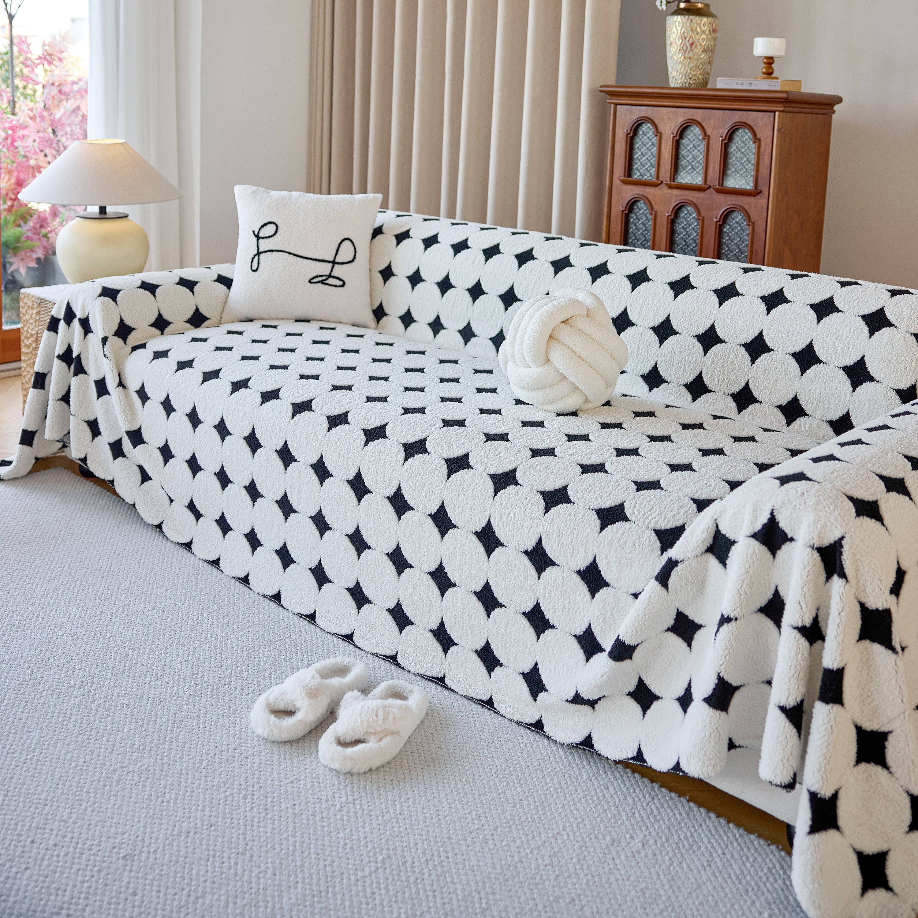 Geometric Jacquard Plush Warm Sofa Couch Cover Coral Fleece Throw Blanket For Couch